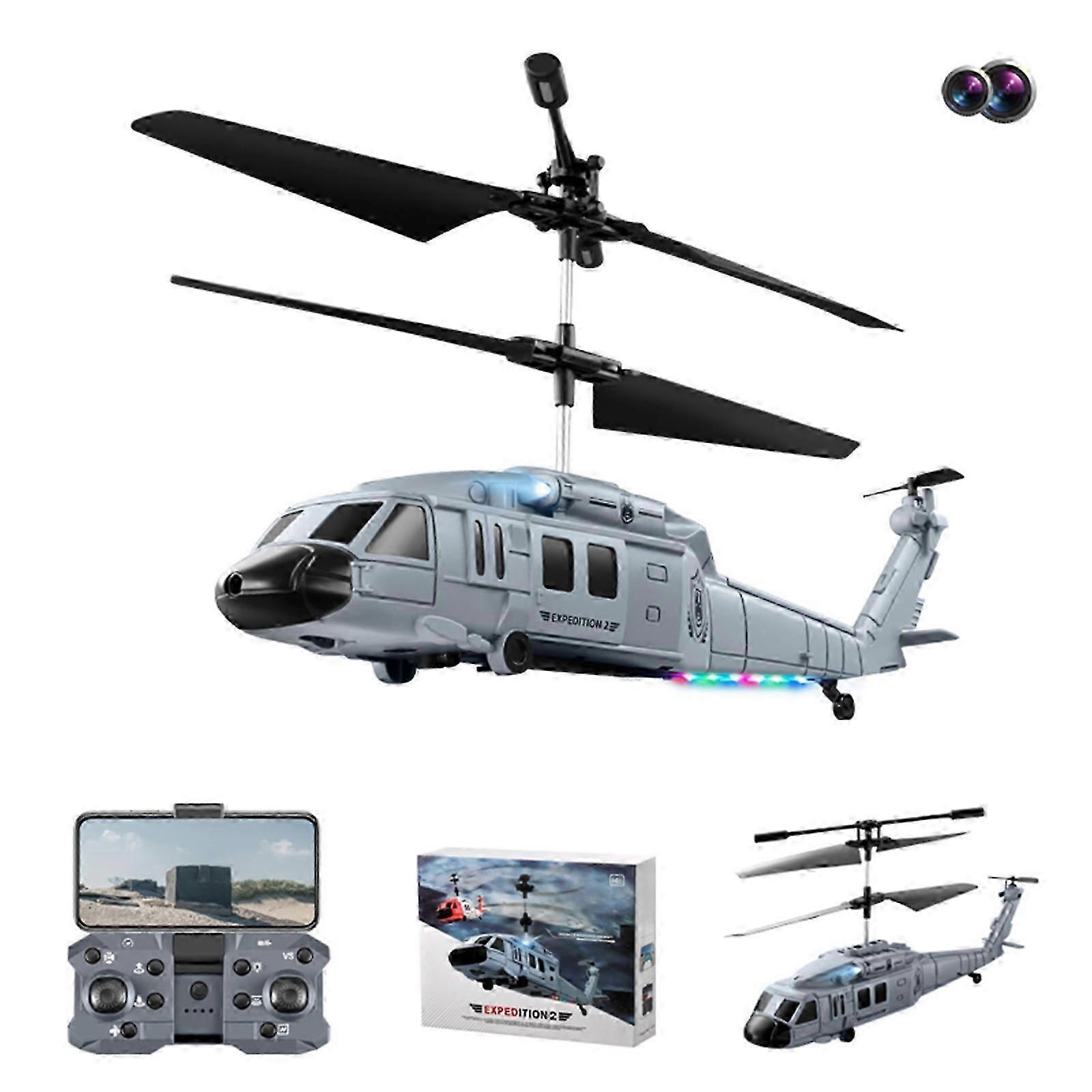 Hélicoptère télécommandé pour éviter les obstacles avec double caméra 1080p, hélicoptère RC 2,4 GHz 3,5 canaux avec lumières LED
