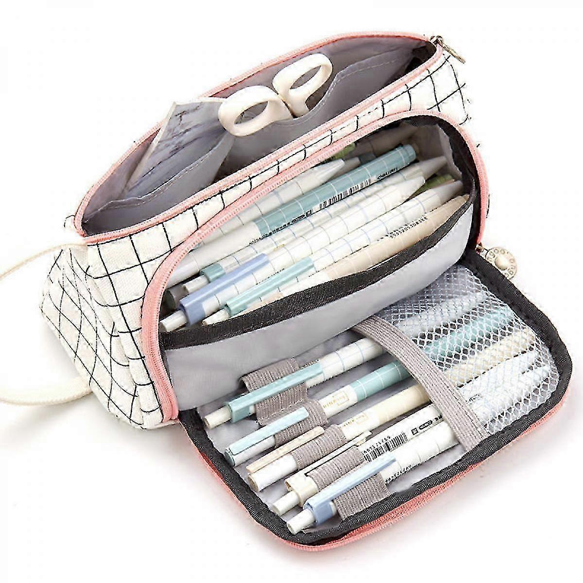 Simple creative pencil case canvas multi-layer large capacity stationery bag for students