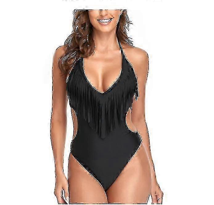 Maillot de bain une pièce femme col en V devant long frange maillot de bain !zz21