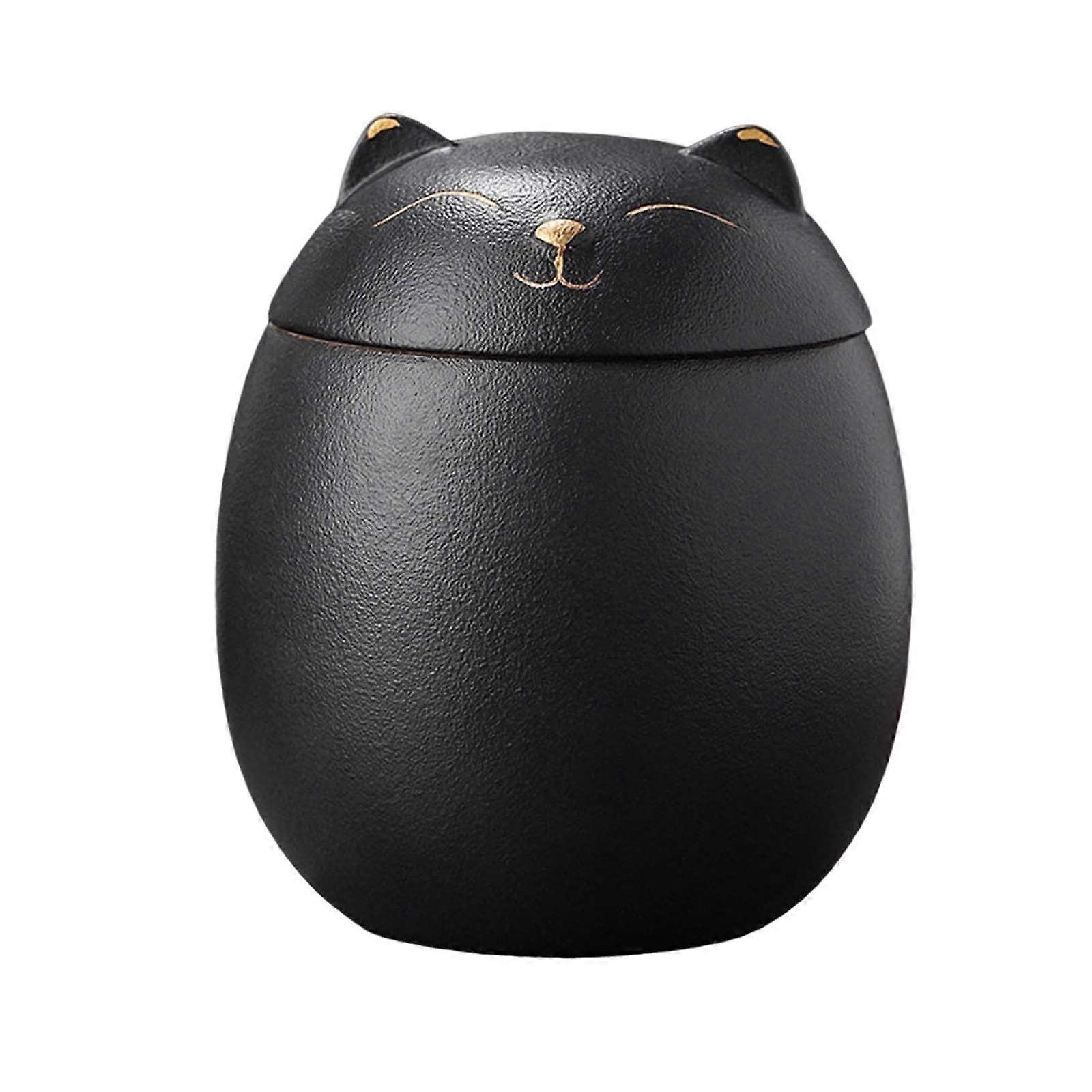 Ceramic Canisters 500ml Capacity Ceramic Urn For Ashes Cat Memorial Keepsake Box Black