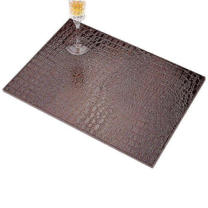 2pc Placemat European Style PU Leather Crocodile Pattern Table Mat Insulation Pad Mat(brown)