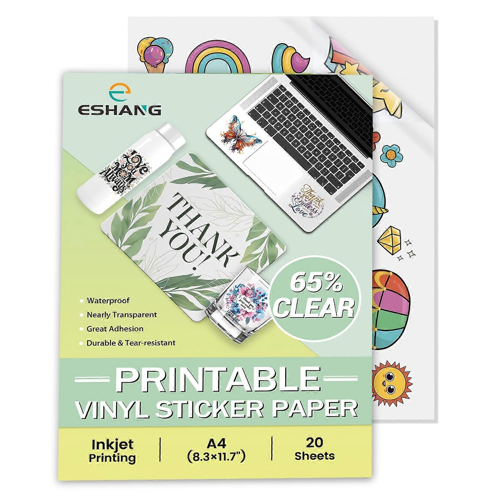 A4 Size 20 Sheets Translucent Sticker Paper for Inkjet Printer - (8.3" x 11.7") Translucent Waterproof Printable Vinyl Sticker Paper for DIY Stickers