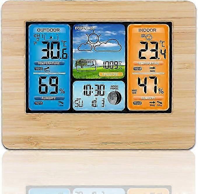 Wireless Weather Station Alarm Moon Phase Weather Clock With Outdoor Sensor