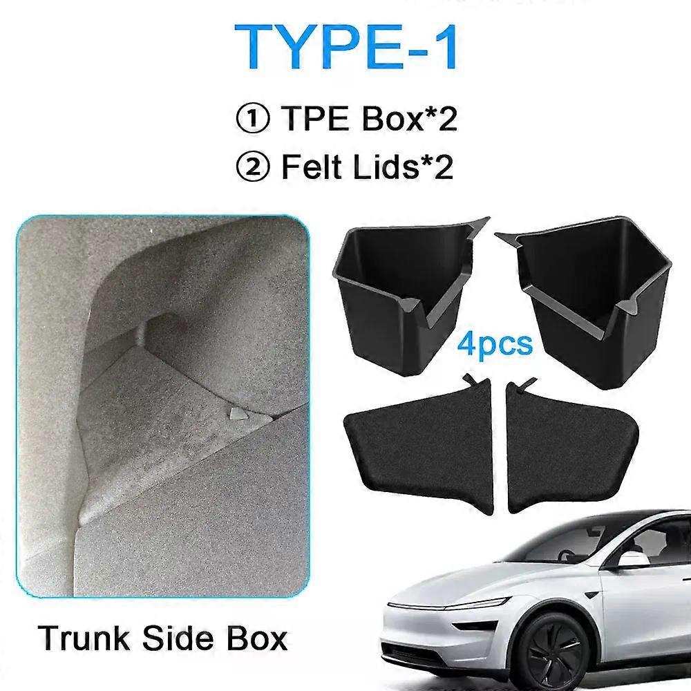 TESMAYX Car Trunk Side Left Right Tidying Packet Storage Box For Tesla Model Y Juniper 2025 Flocking TPE Mat Cover Organizer
