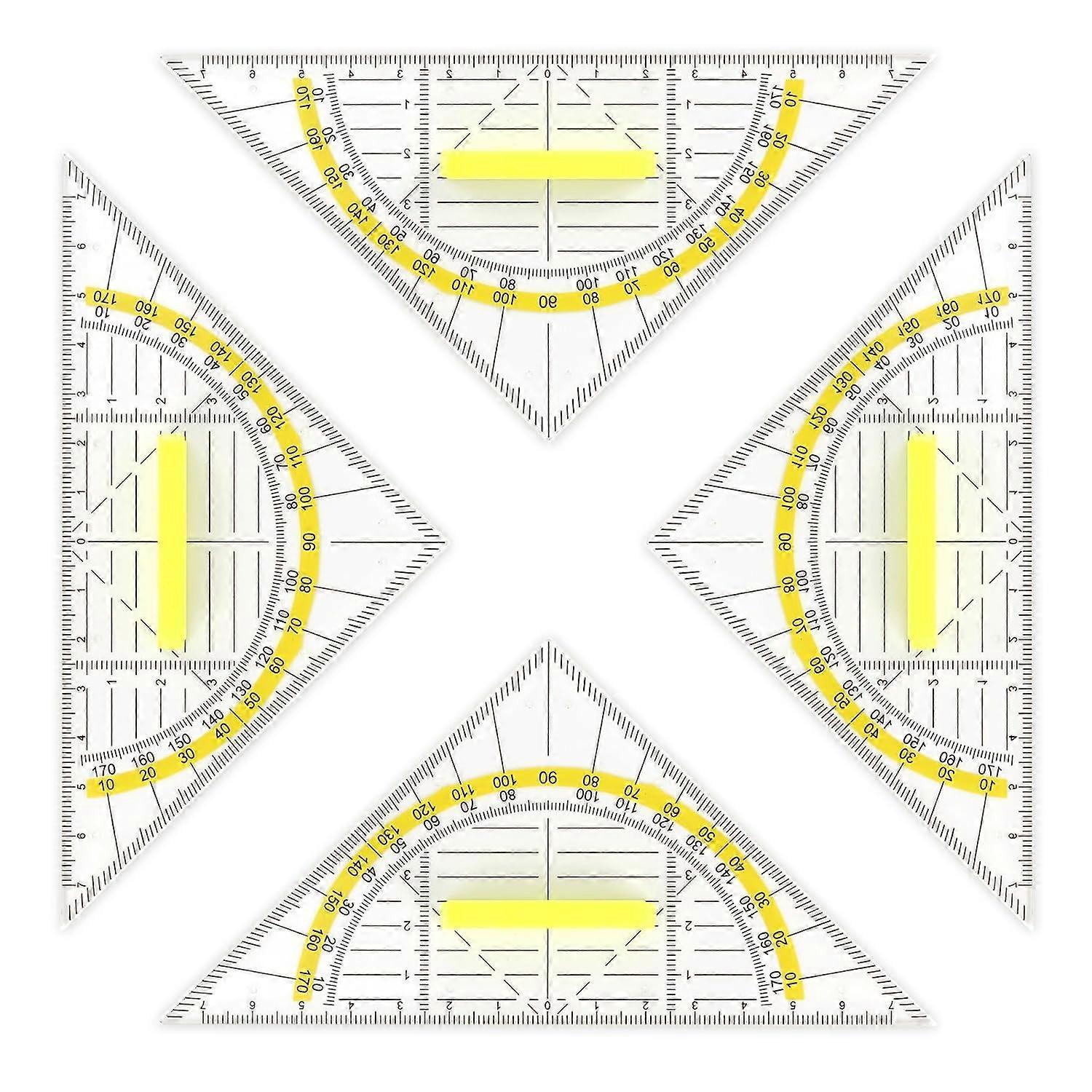 4 Pieces Plastic School Set Square Protractor,Trigonometric Protractor