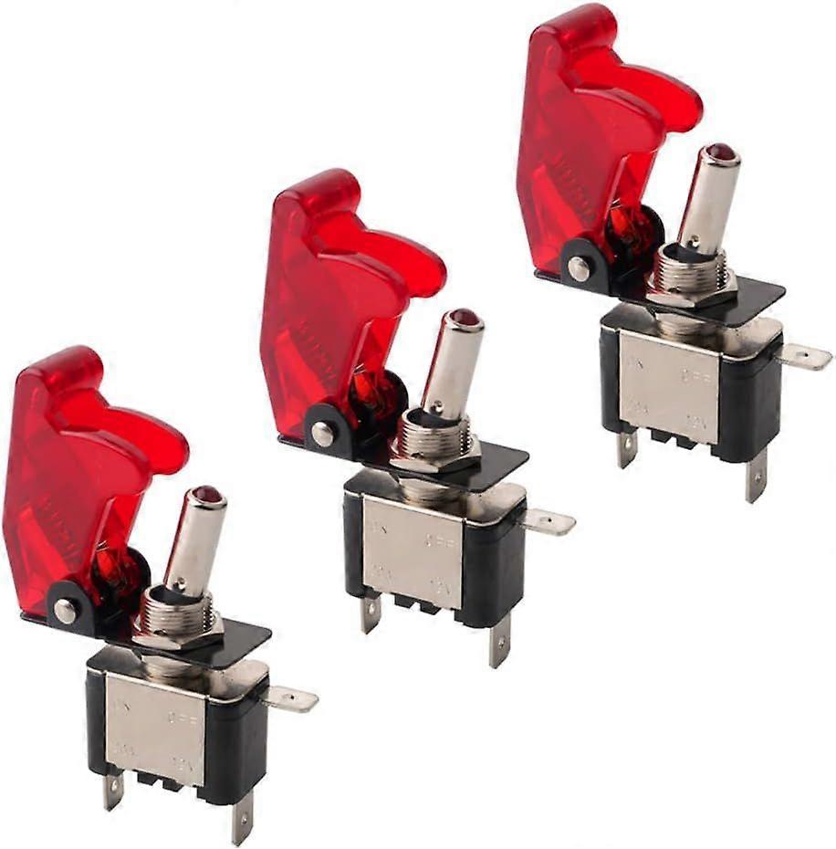 3Pcs Car Lever Switch, Red LED Red Indicator Waterproof Cover, ON-OFF 2 Position 3 Pin Toggle Switch, for Boat Auto Truck (20A/12VDC)