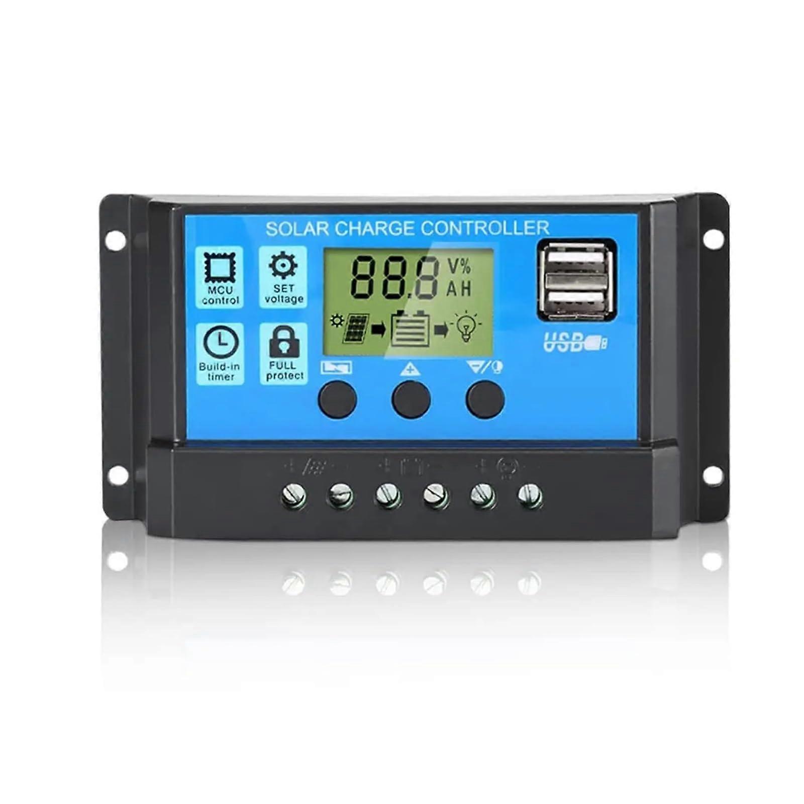 Solar Charge Controller MPPT 10A 20A 30A 40A 50A 60A LCD Display 12V 24V Auto Dual USB Charge And Discharge Controller