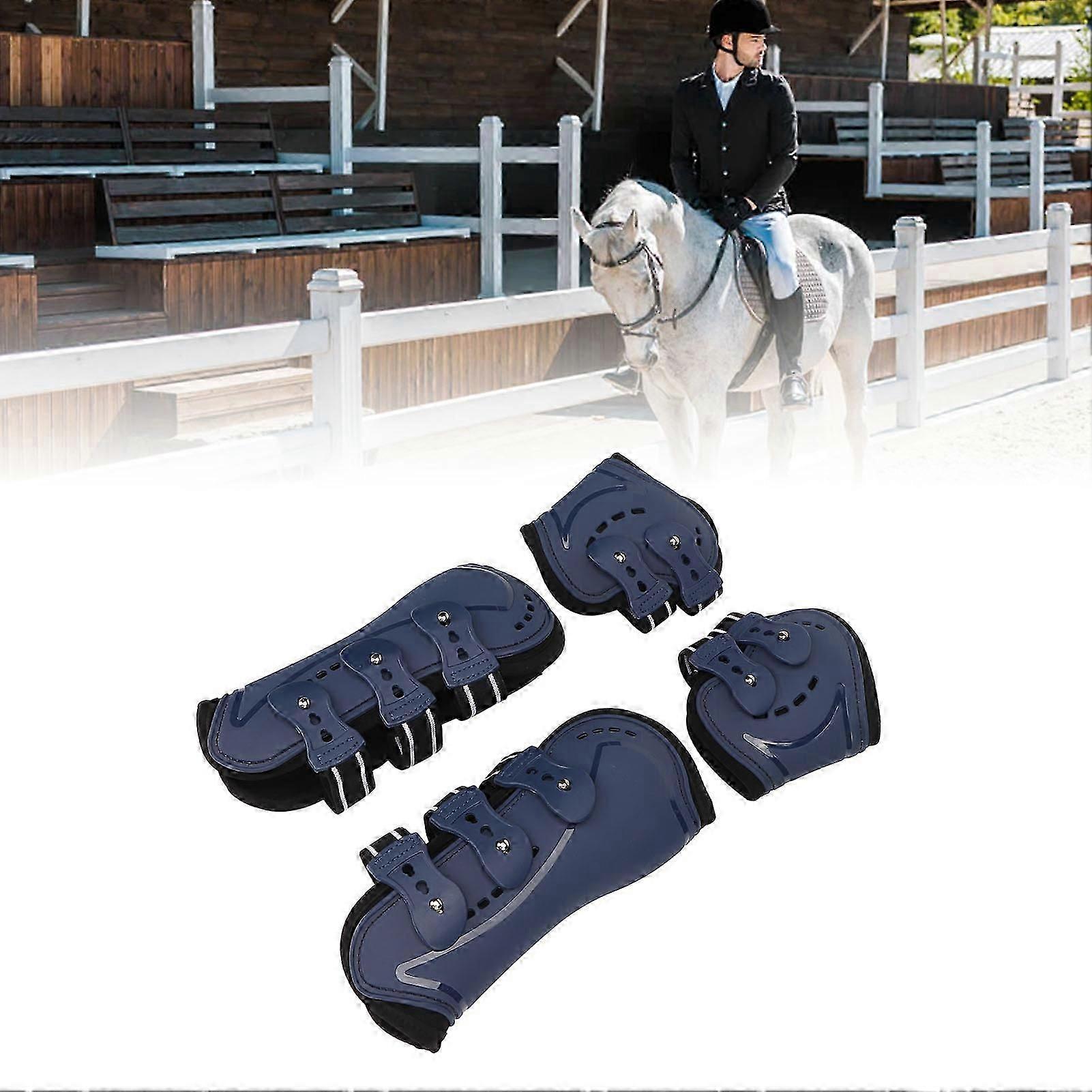 Horse Tendon Boots Adjustable Open Front Fetlock Boot Breathable Protective Horse Jumping Tendon Boots Blue Set of 4 M