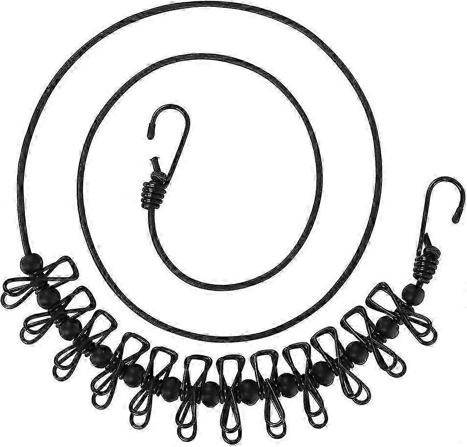 Portable Elastic Travel Clothesline, Stretchy Drying Clothesline Windproof, Adjustable Laundry Cord with 12pcs Clothes Pins black 2025