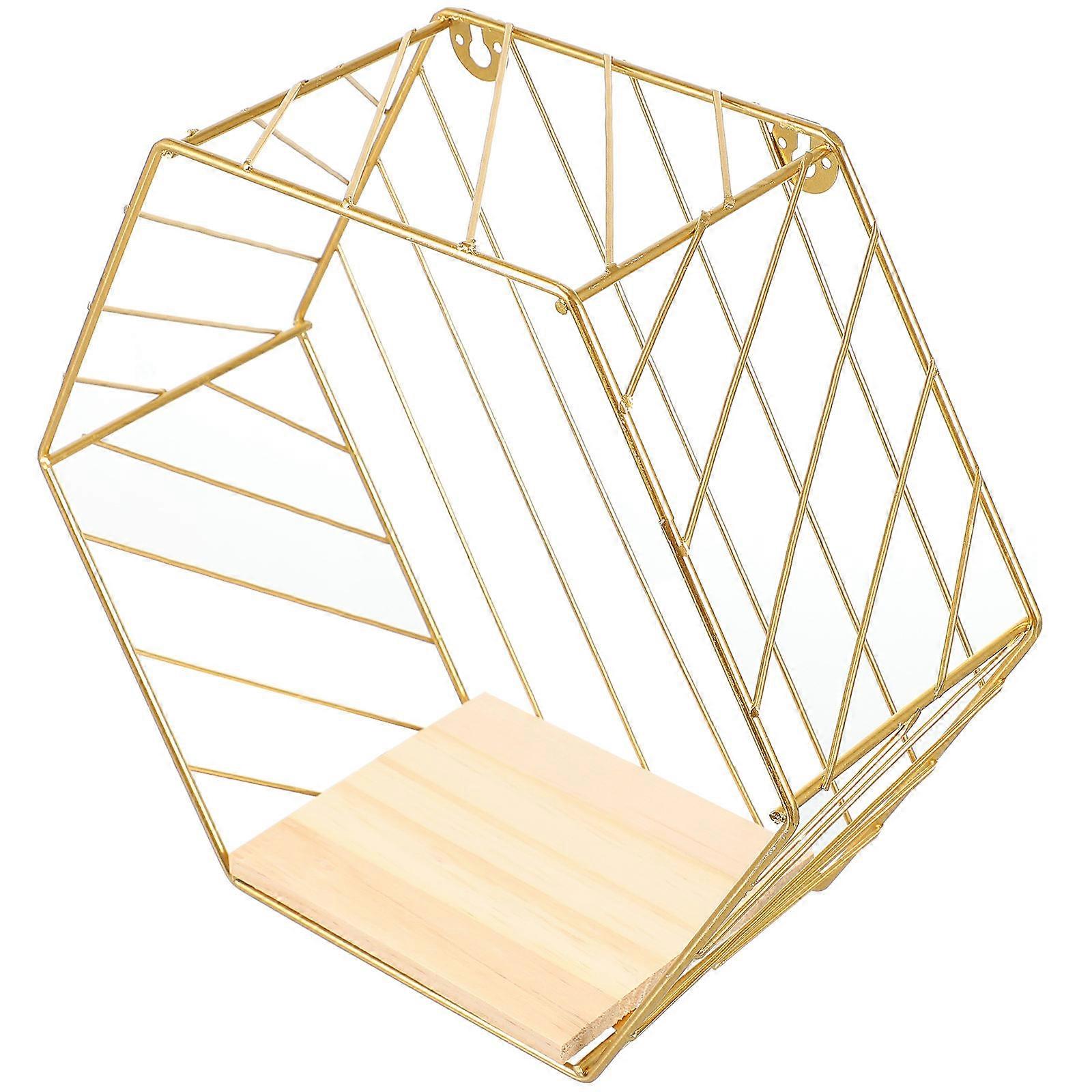 Kitchen Wall Shelf Iron Wall Shelf for Storage Use 2Pcs Golden