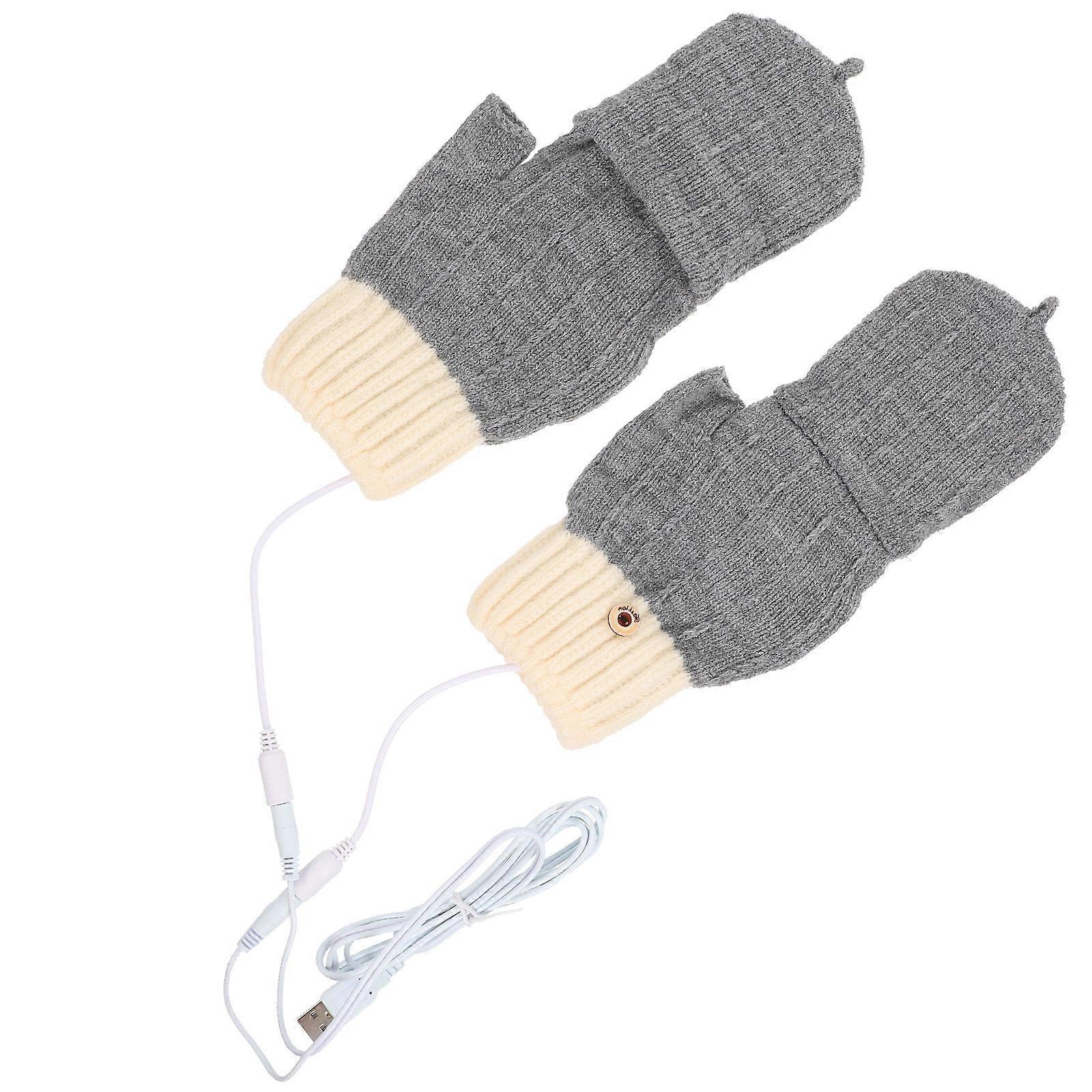 Grey Half-Finger Thermal Mitts Heated Gloves for Warm Keeping 1Pair