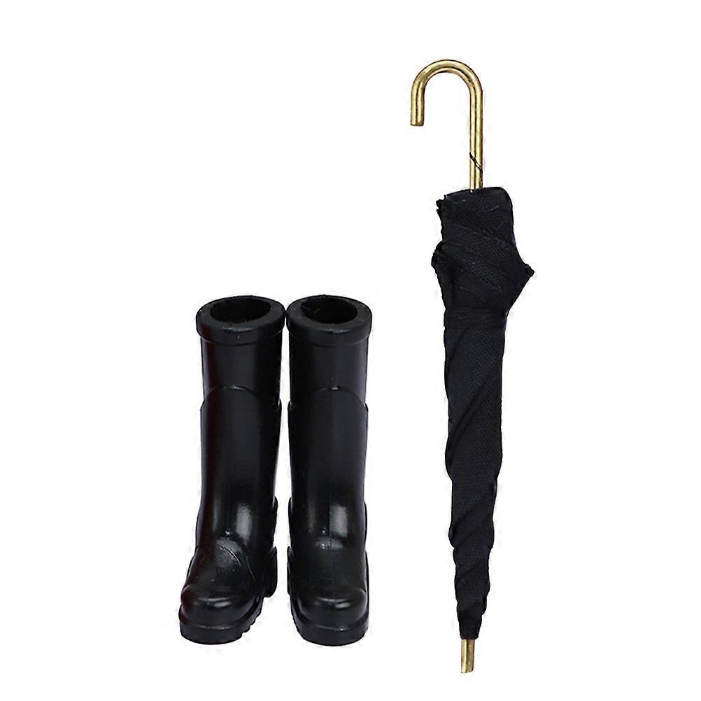 Miniature House Decoration Miniature Rain Boots for 1Set Tiny Umbrella