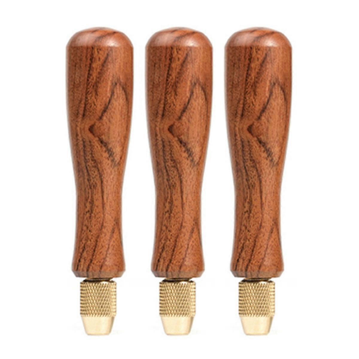 3pcs Wood File Handle Wooden Handles with Brass Collet Chuck for Small Files Accessories DIY