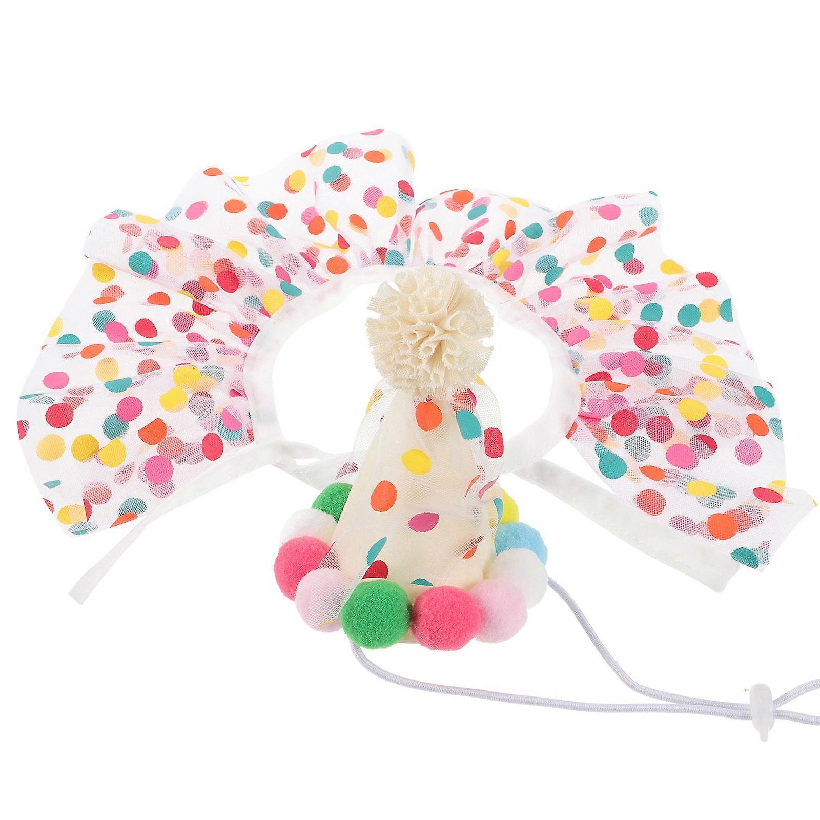 Evcil Hayvan Doğum Günü Partisi Kostümü Dantel Yaka ve Taç Şapka Seti 4 Set