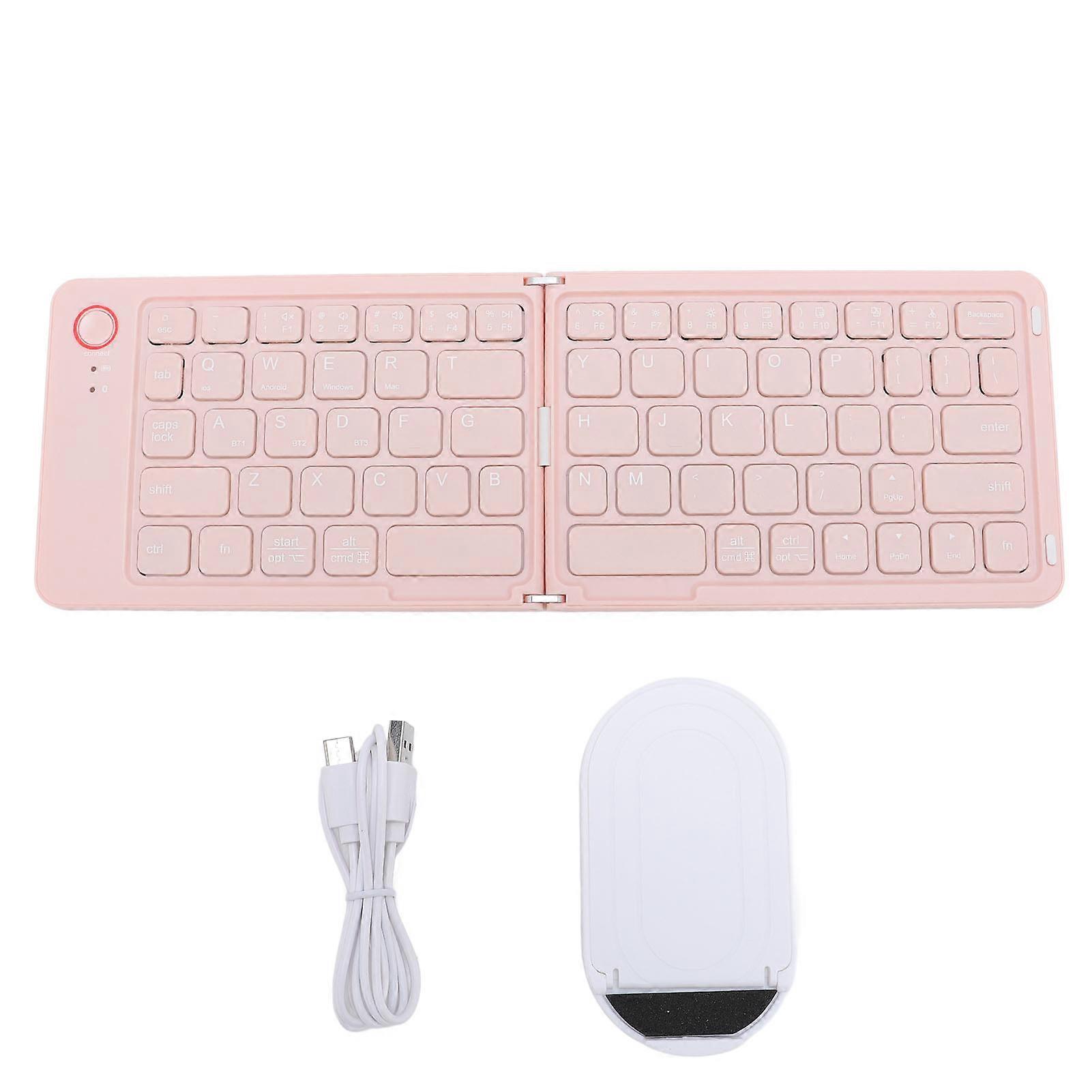 Foldable Bluetooth Keyboard 67 Keys Rechargeable Slim Portable Wireless Keyboard Pinkish