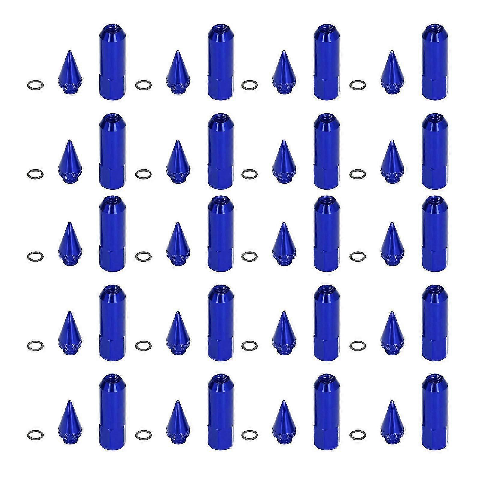 20pcs Universal M12x1.5 Racing Wheels Rims Lug Nuts 90mm Aluminium Alloy Spiked Nuts with Socket KeyBlue