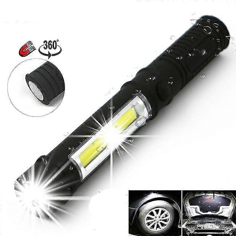 5000lm Cob Led Flashlight Pen Bright Light Torch With Magnetic Base Use 3*aaa