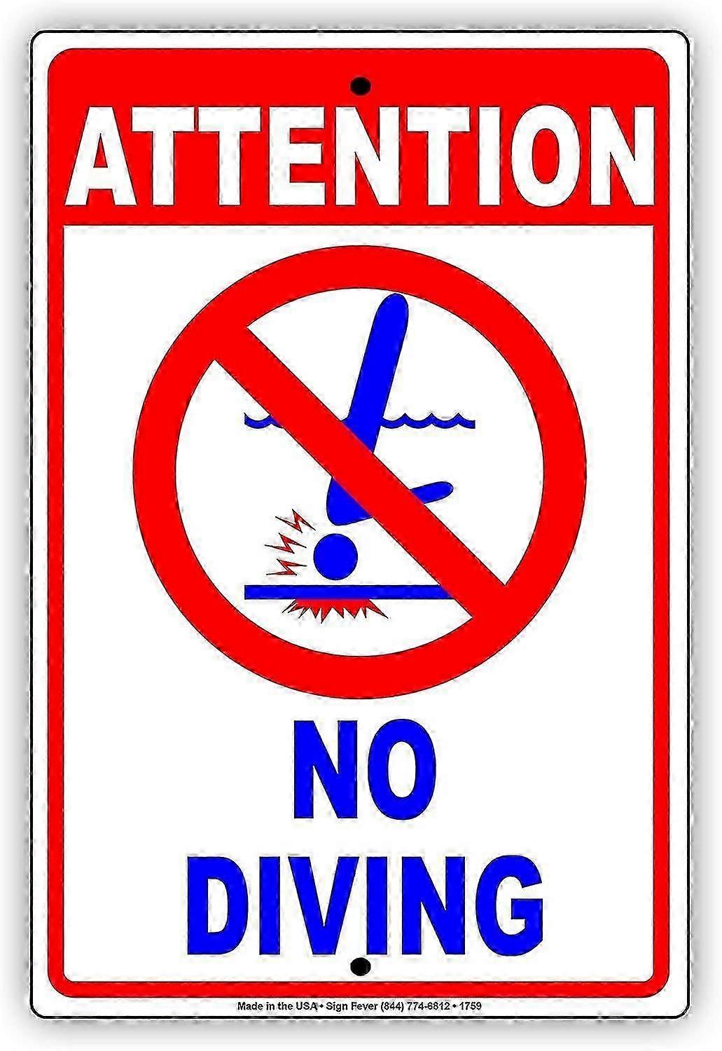 Attention No Diving With Graphic Shallow Water Pool Safety Protection Alert Caution Warning Notice A