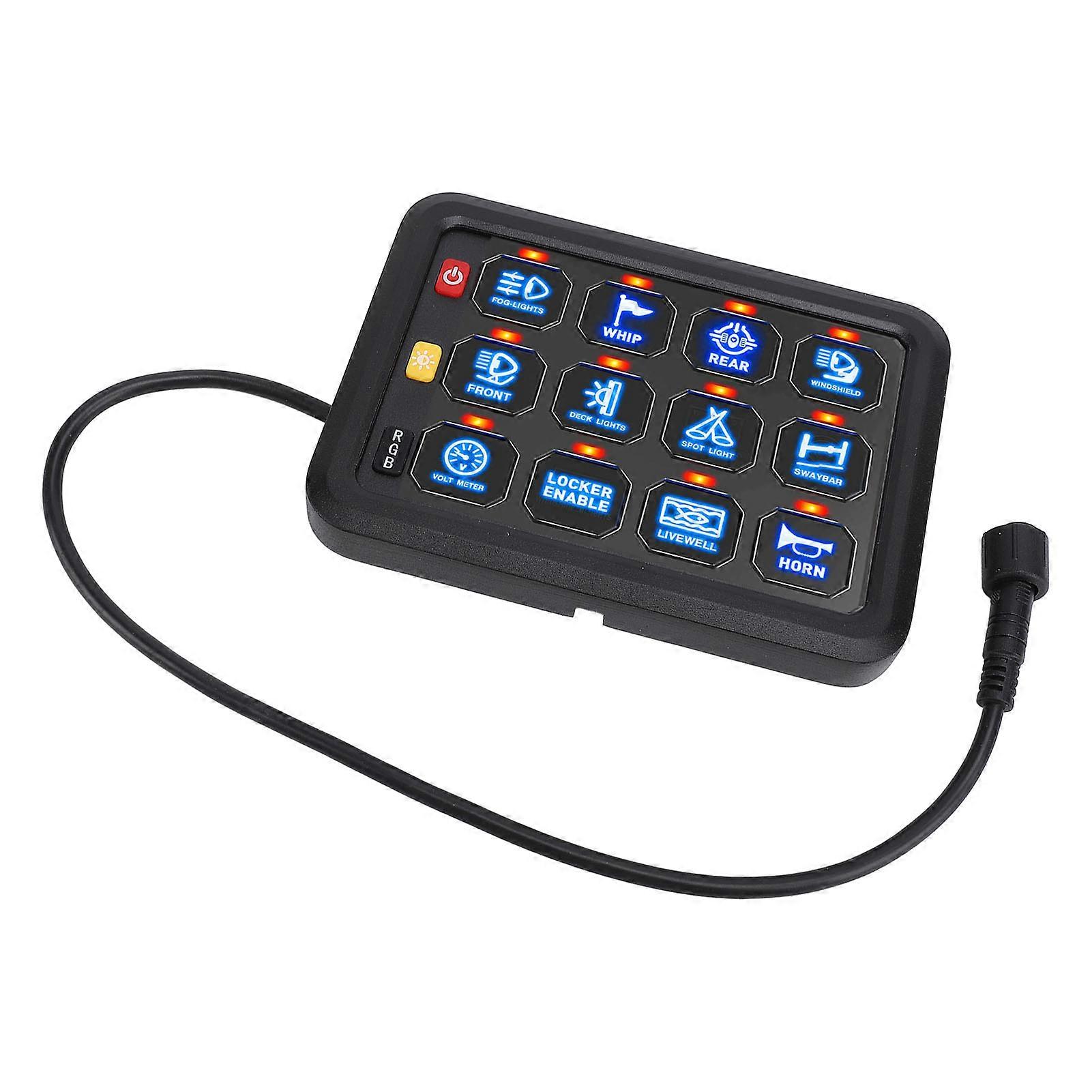 RGB 12 Gang Switch Panel 12V 24V 80Amp 960W 1920W RGB Dimmable Blue Backlight Touch Control Panel Switch Relay Box for RV Truck Car Boat 