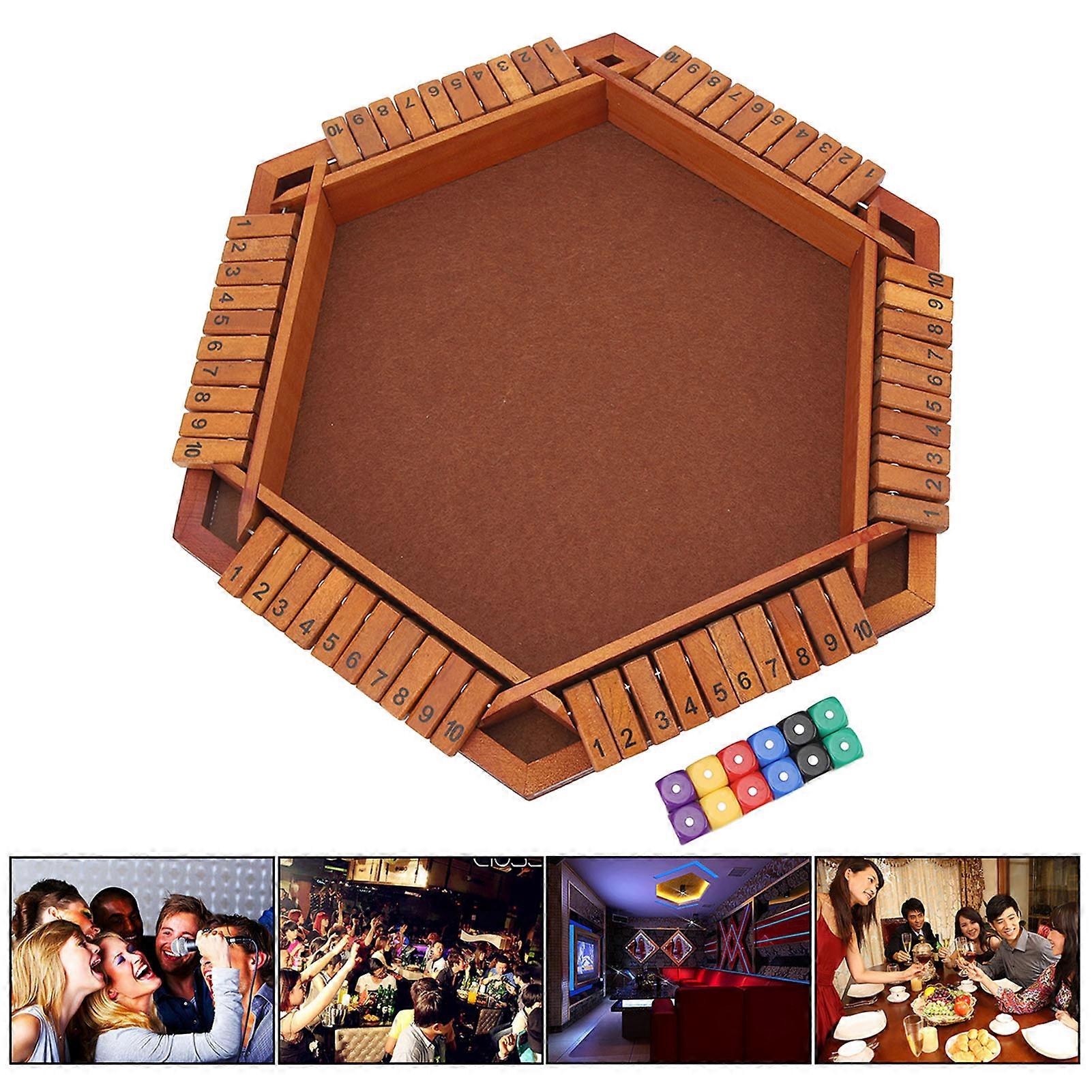 Wooden Board Game Math Box Dice Game Players Shut Family Table Board Dice Game for 1‑6 Players 