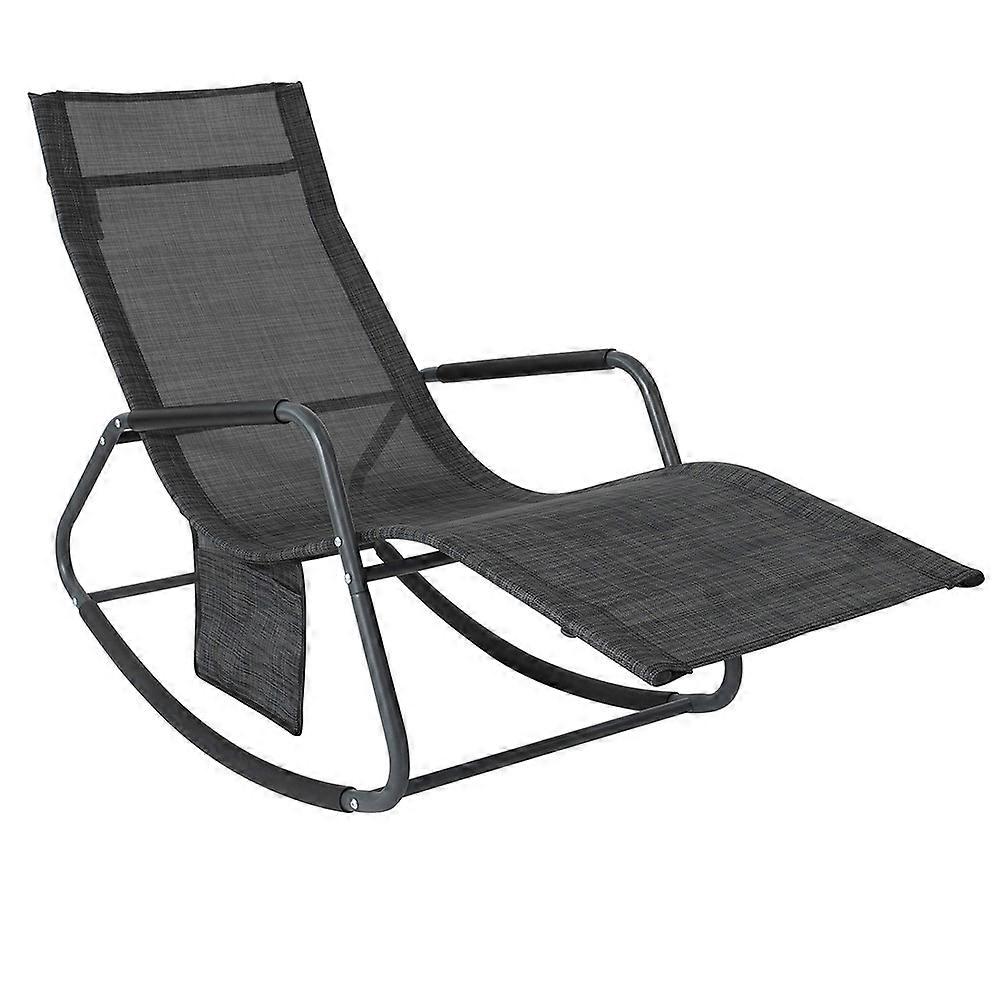 Sun Lounger Garden Chair Outdoor Rocking Deck Chair with Side PocketReclining Garden Furniture for P