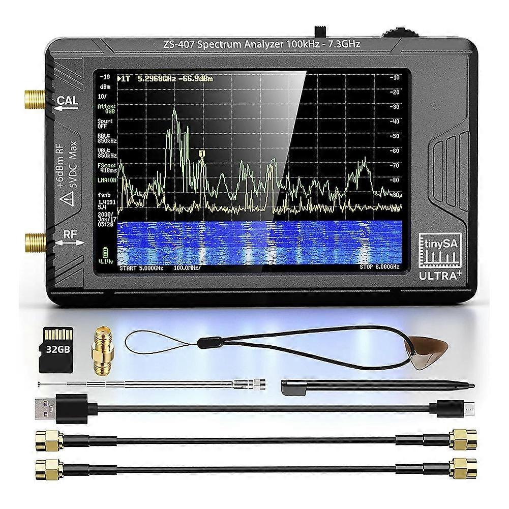 ZS-407 TinySA Ultra Plus Handheld Spectrum Analyzer 4 Inch Display 100KHz to 7.3GHz Frequency Analyzer with 32GB Card