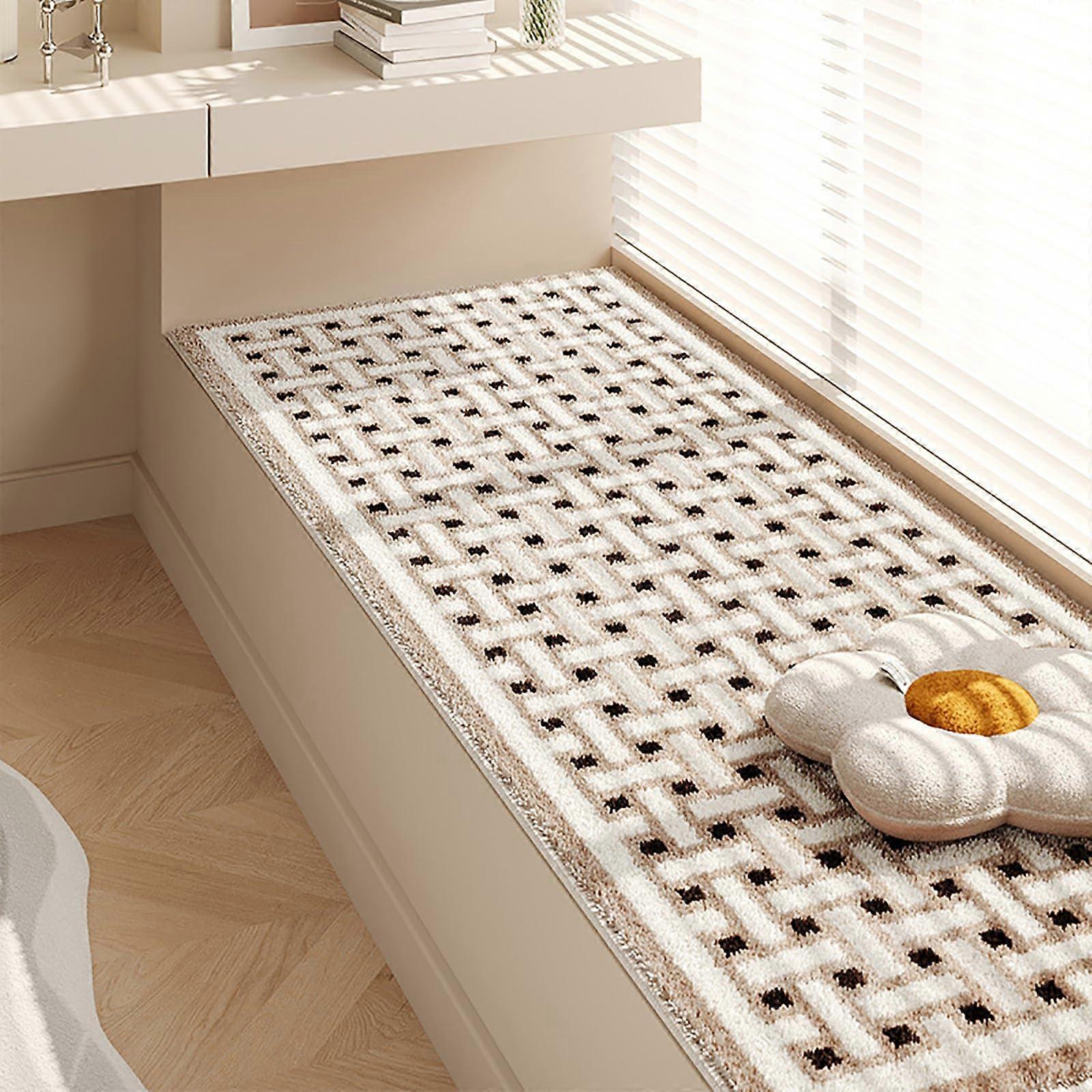 Bay Window Floor Mat Runner Rug Checkered Non Slip Water Absorbent Multicolor 23.7 x 70.9 In 60 x 180 Cm