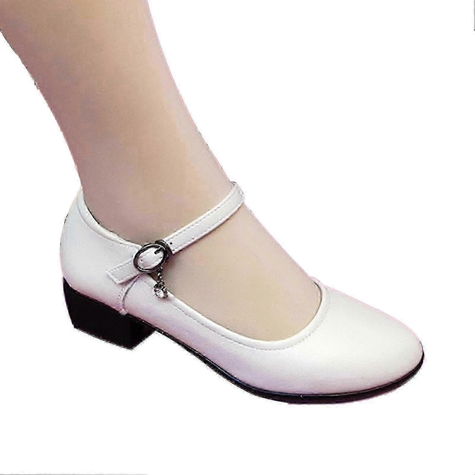 Black Solid Color Dance Shoes for Elderly - Low Heel & Durable Leather