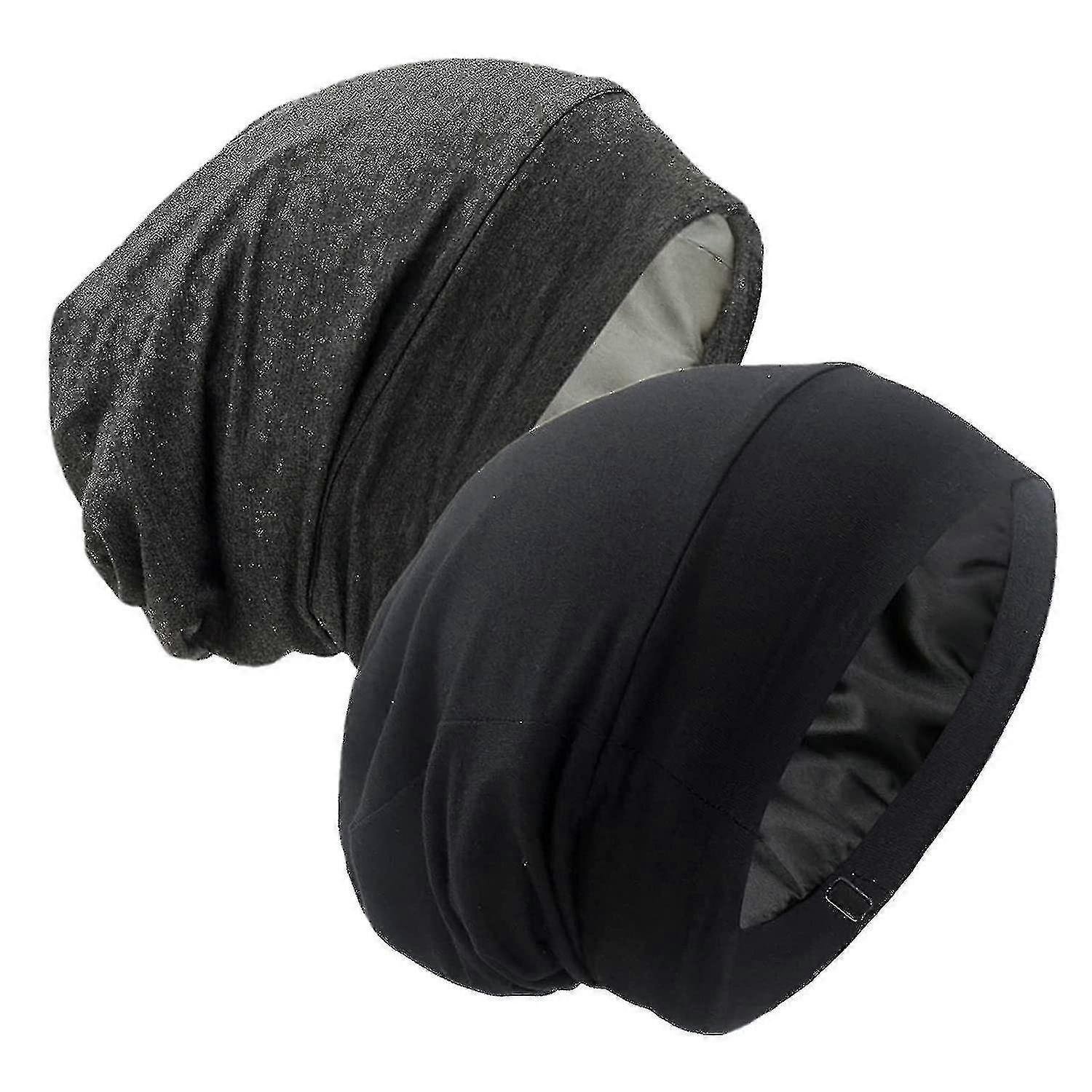 قبعة نوم بغطاء شعر مبطن بالساتان - قبعة صغيرة للنوم لحماية الشعر المجعد الطبيعي المجعد - أسود