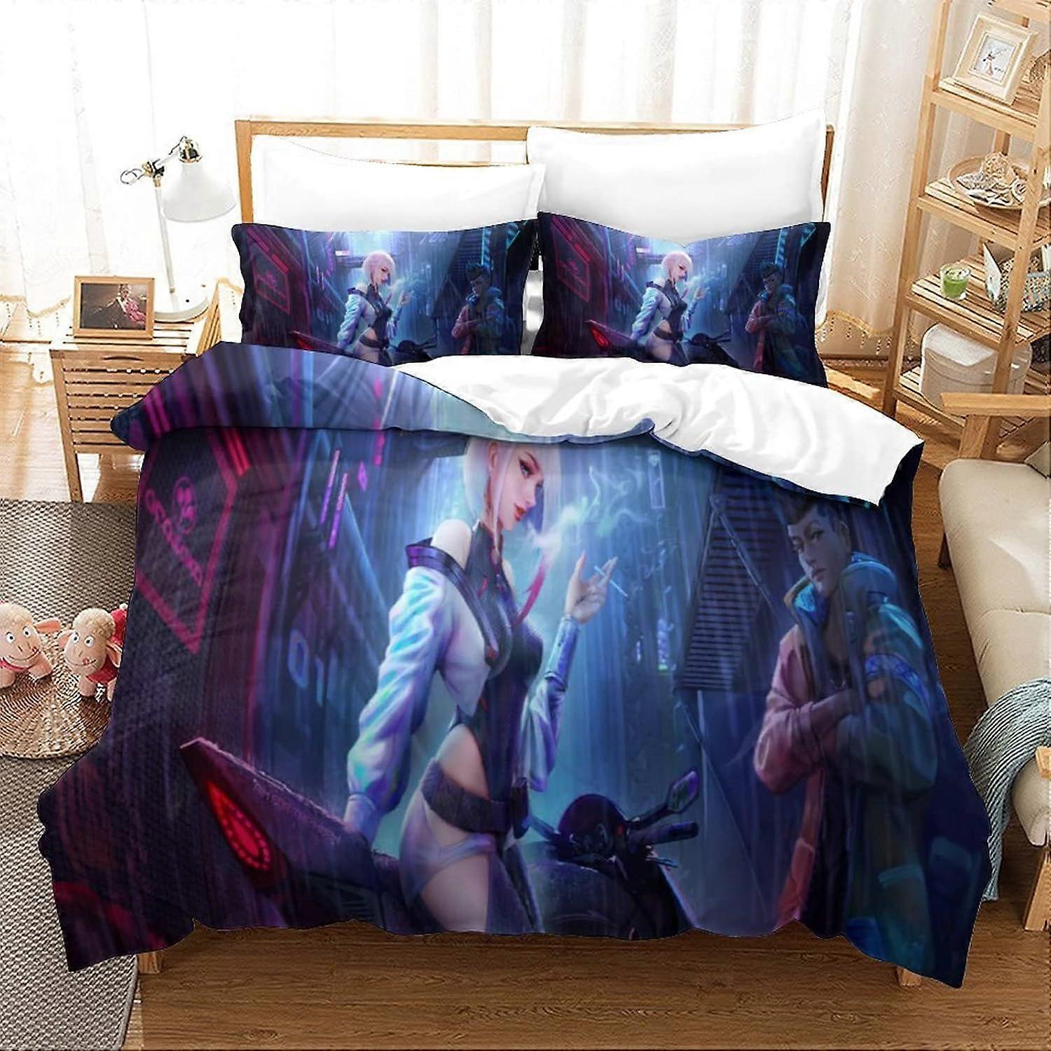 Cyberpunk Edgerunners Capa de edredom com fronhas 3D impresso de luxo Soft Bedding Easy Care Set com zíper David e Lucy Fechamento Design Exclusivo Anti-