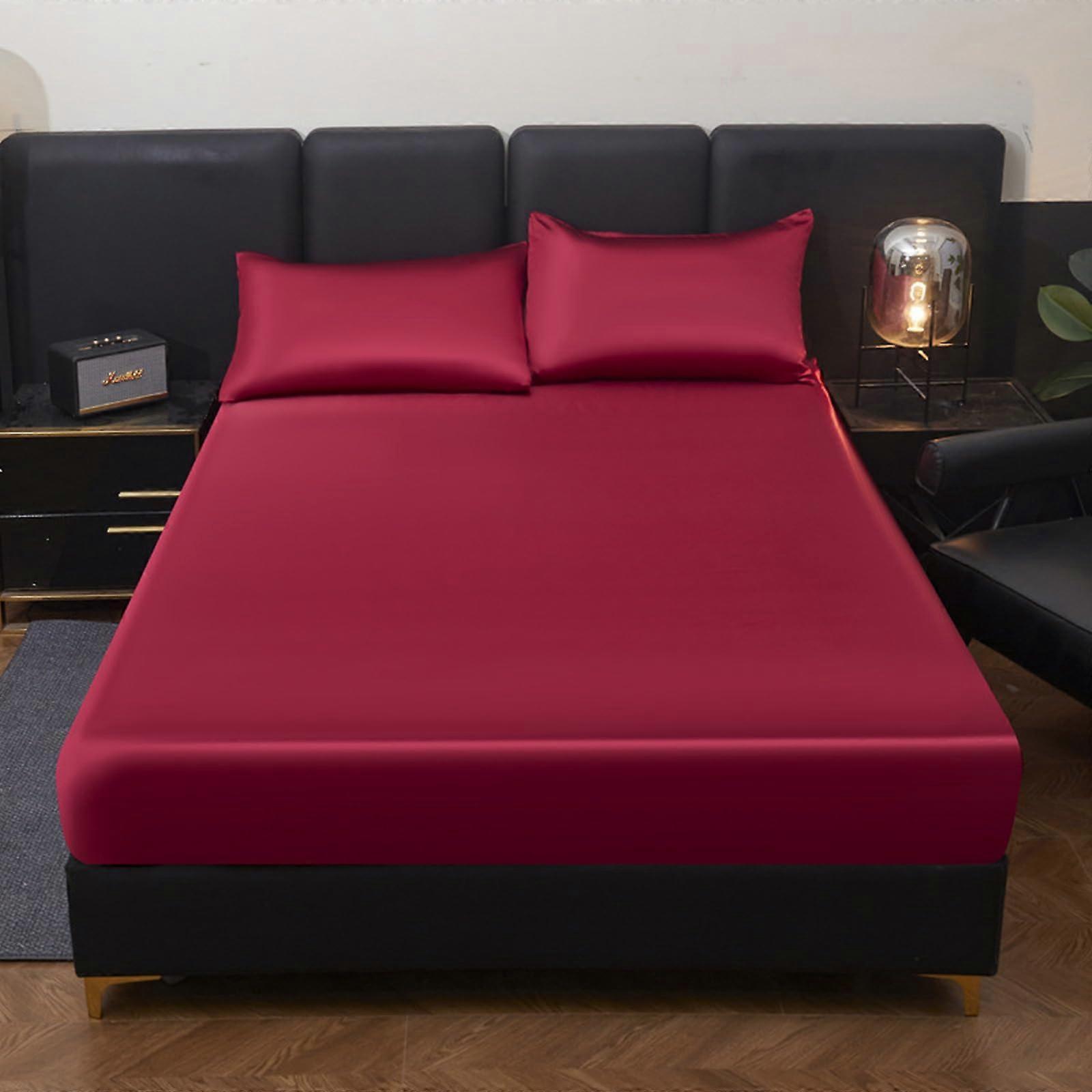 Satin Fitted Sheet 153x203+25cm Soft Breathable Brushed Bedding for Double Bed