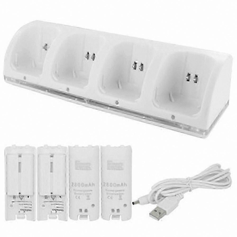 4-in-1 Charging Station with 4 Rechargeable Batteries for Wii and Wii U Controllers, White and Black