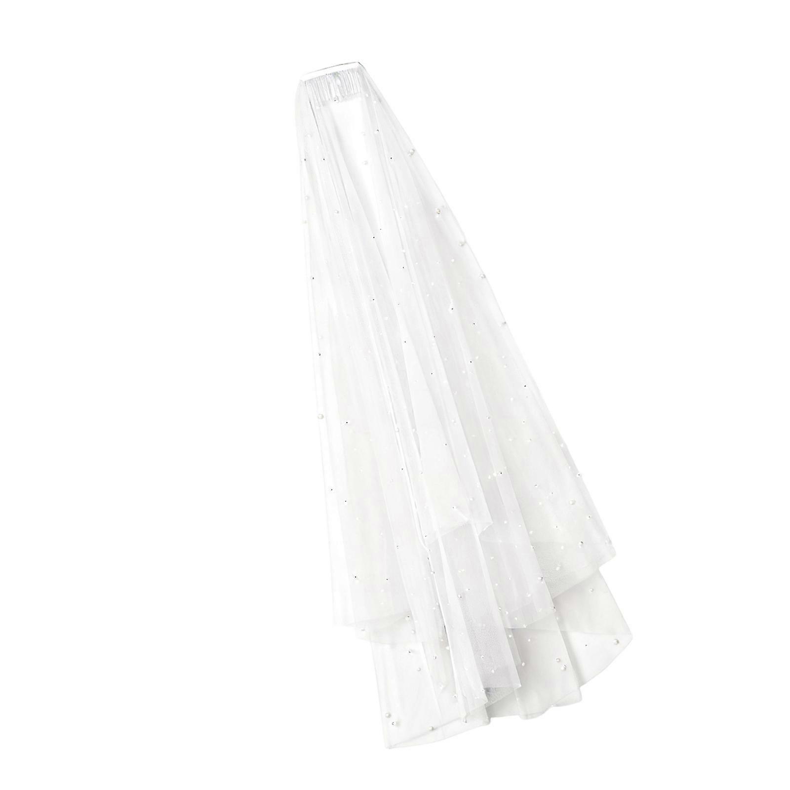 Breathable Wedding Headpiece Subtle Pearls Accent Bridal Veils Luxurious Double Layer Design Soft Sheer Fabric For Bride  White