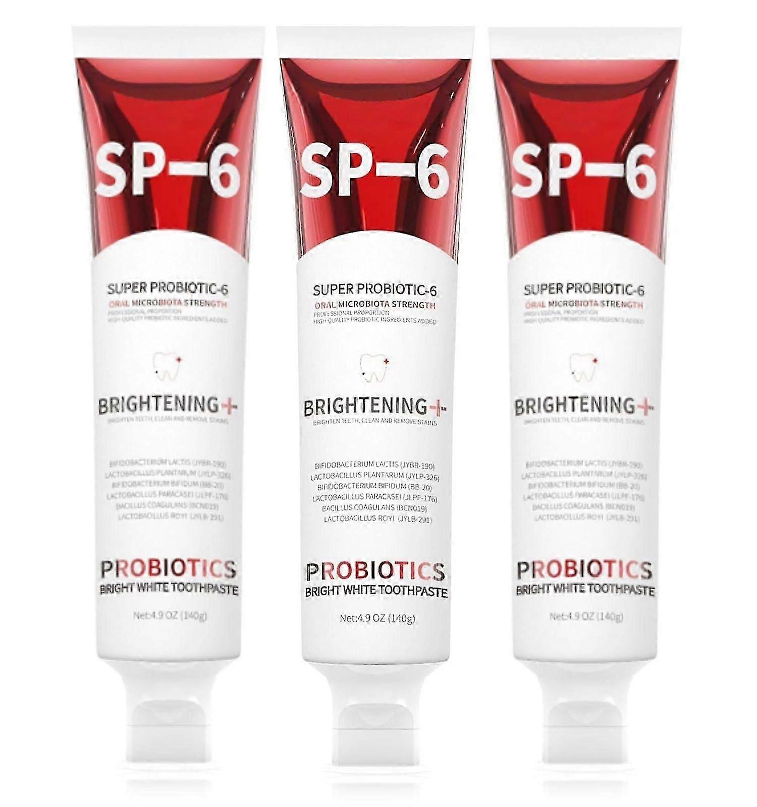 SP-6プロバイオティクスホワイトニング歯磨き粉、SP-6ウルトラホワイトニング歯磨き粉、歯のホワイトニング、フレッシュブレスと歯茎の健康、フッ化物フリーのフレッシュミントフレーバー