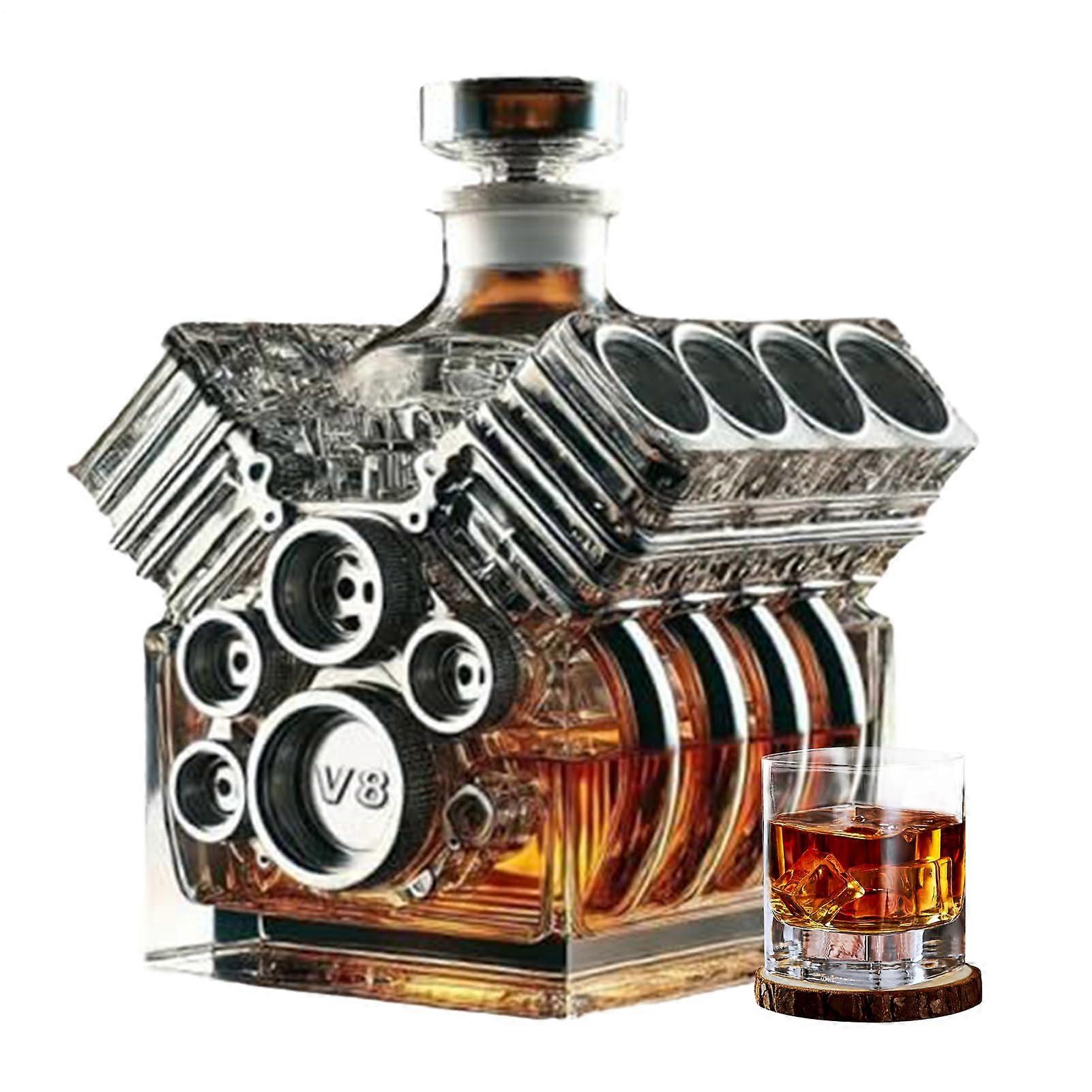 Engine Whiskey Decanter Flask with Resin Craft, Wine Bottle for Car Lovers and Bar Display