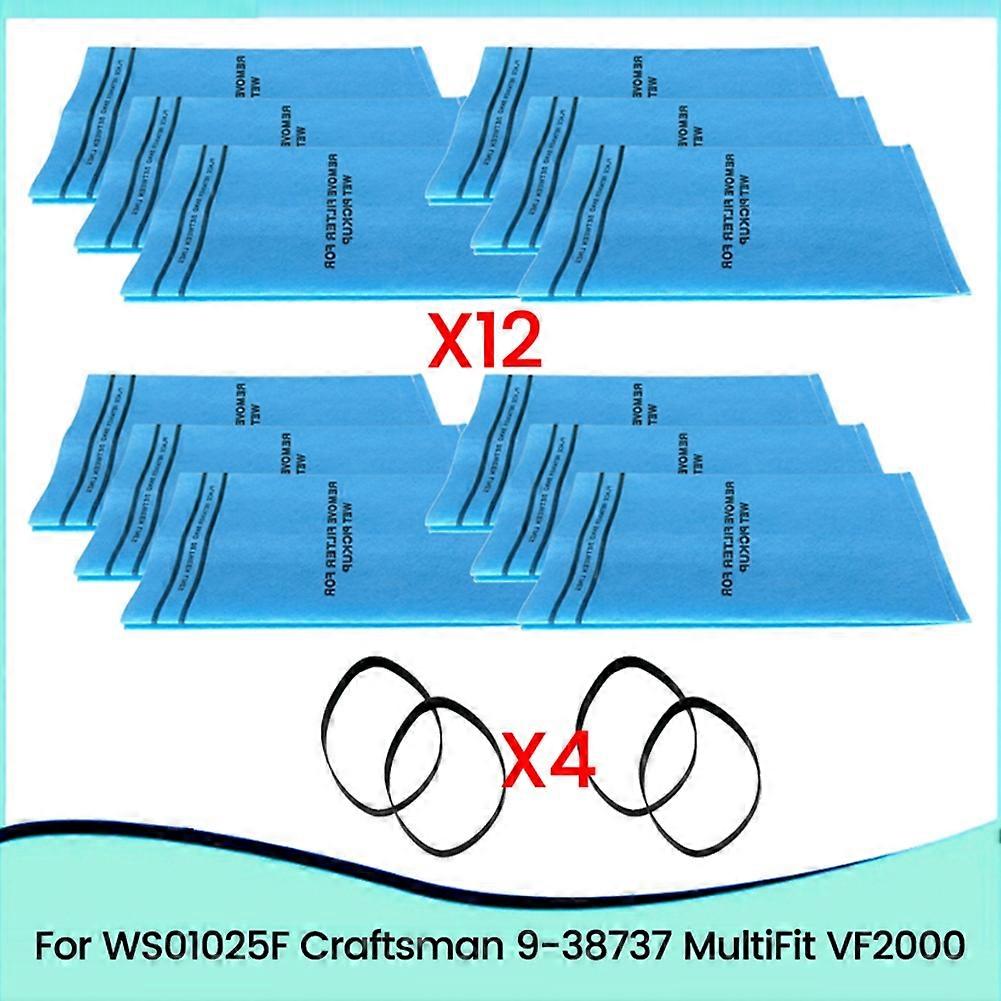 WS01025F2 Wet Dry Filter Bag for Craftsman 9-38737 Vacuum Cleaners with Retaining Bands Replace VF2000 16PCS