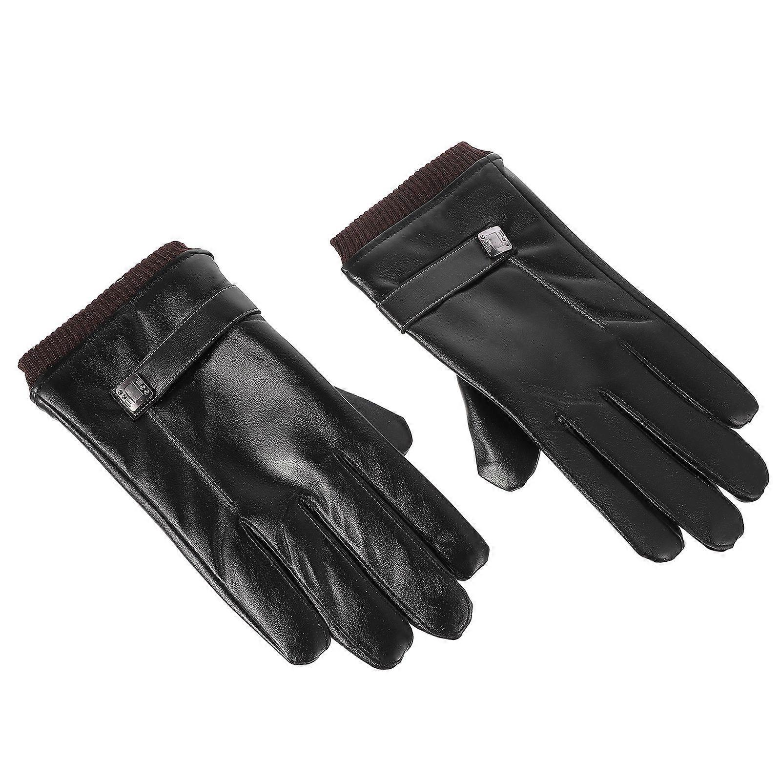 Men Gloves PU Outdoor Winter Touch Screen Warm Gloves 1Pair