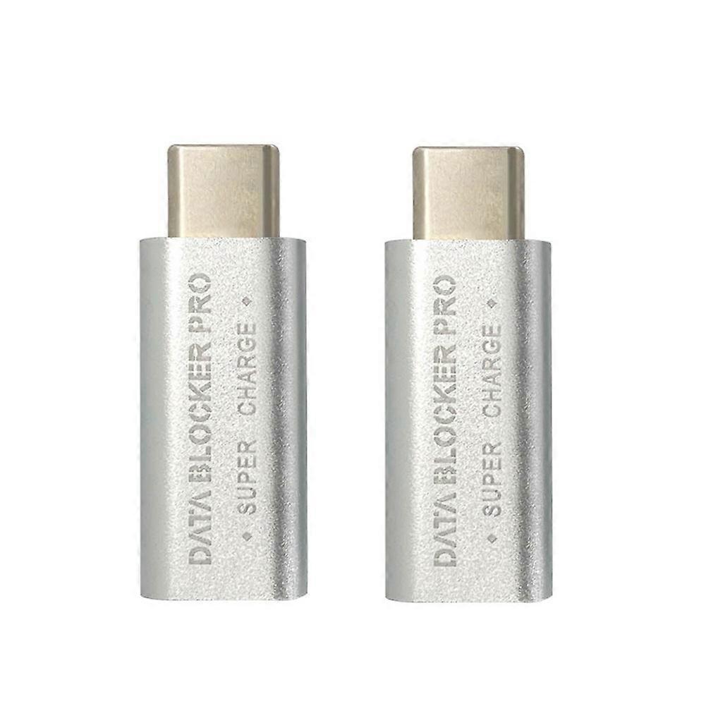 2PCS USB Type-C Data Blocker USB-C Juice Jack Defender Adapter Support Quick Charge(50V/5A) Stop Data Theft (Silver)