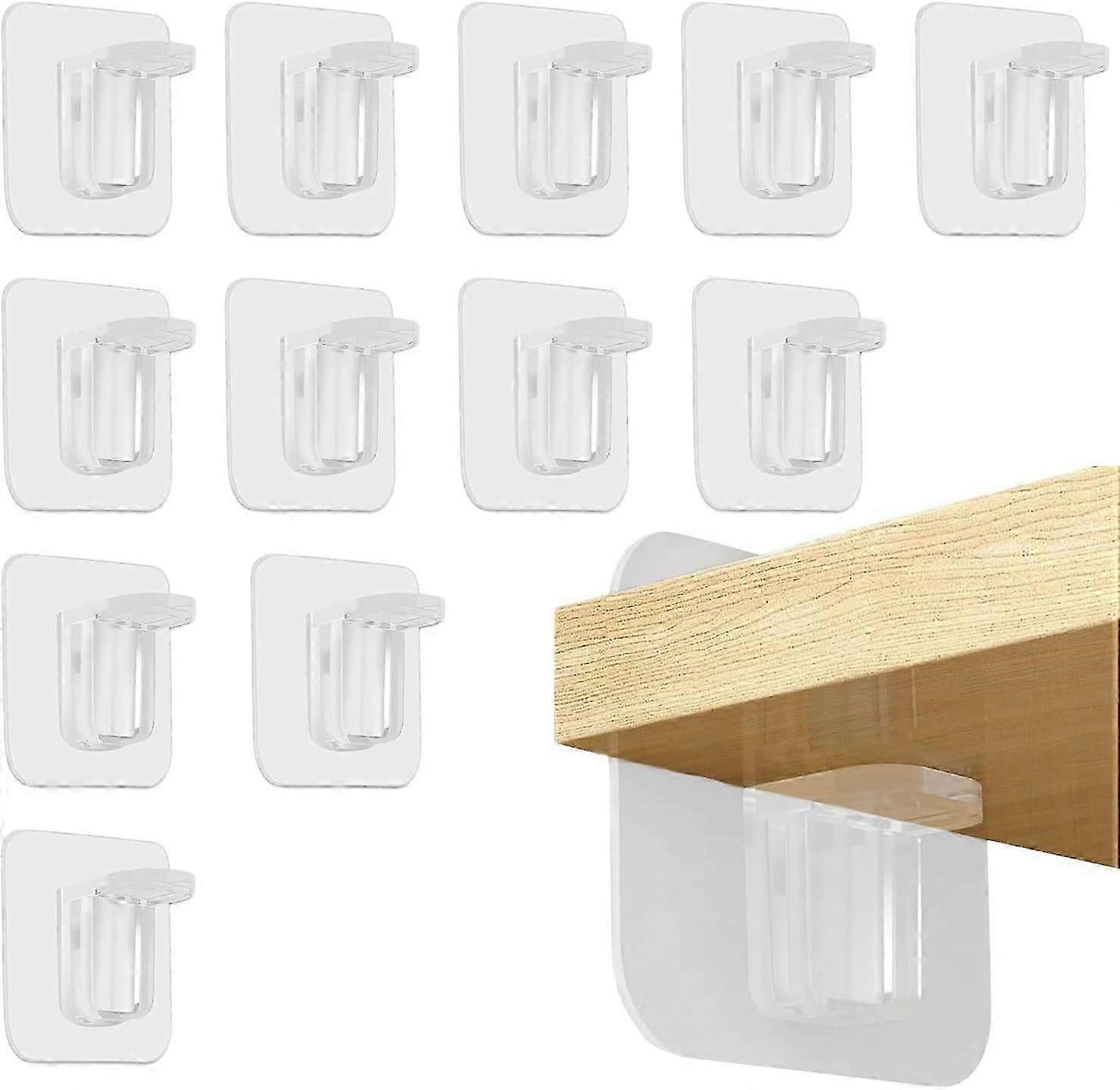 12pcs Shelf Brackets, Self Adhesive Shelf Brackets, Clear Shelf Brackets, No Drilling Required, Self Adhesive Brackets for Shelves, Cabinets, Shelves