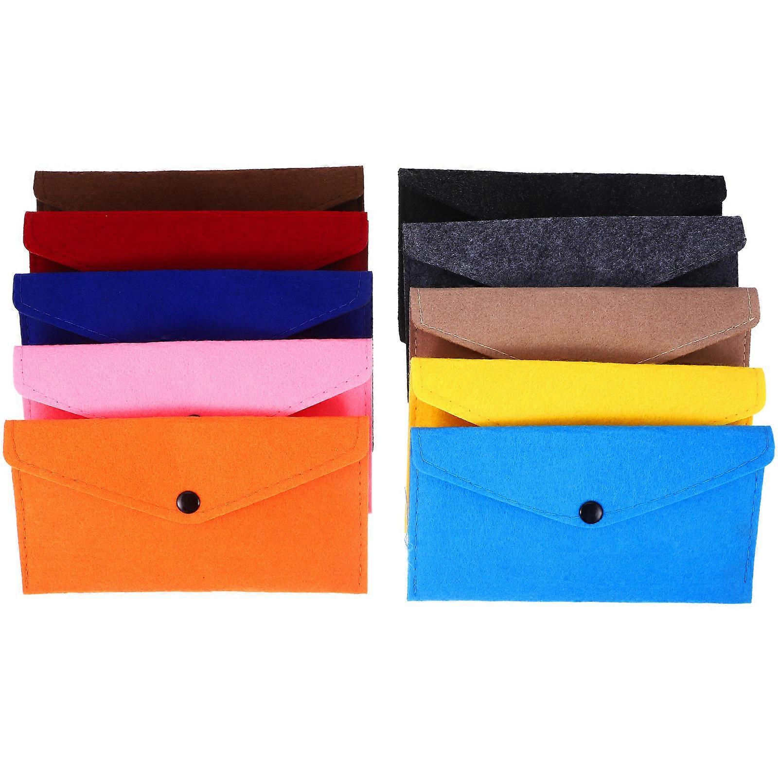 10Pcs Felt Pockets Snap Button Envelopes Phone Storage Envelops Small Pockets Felt Storage Bag