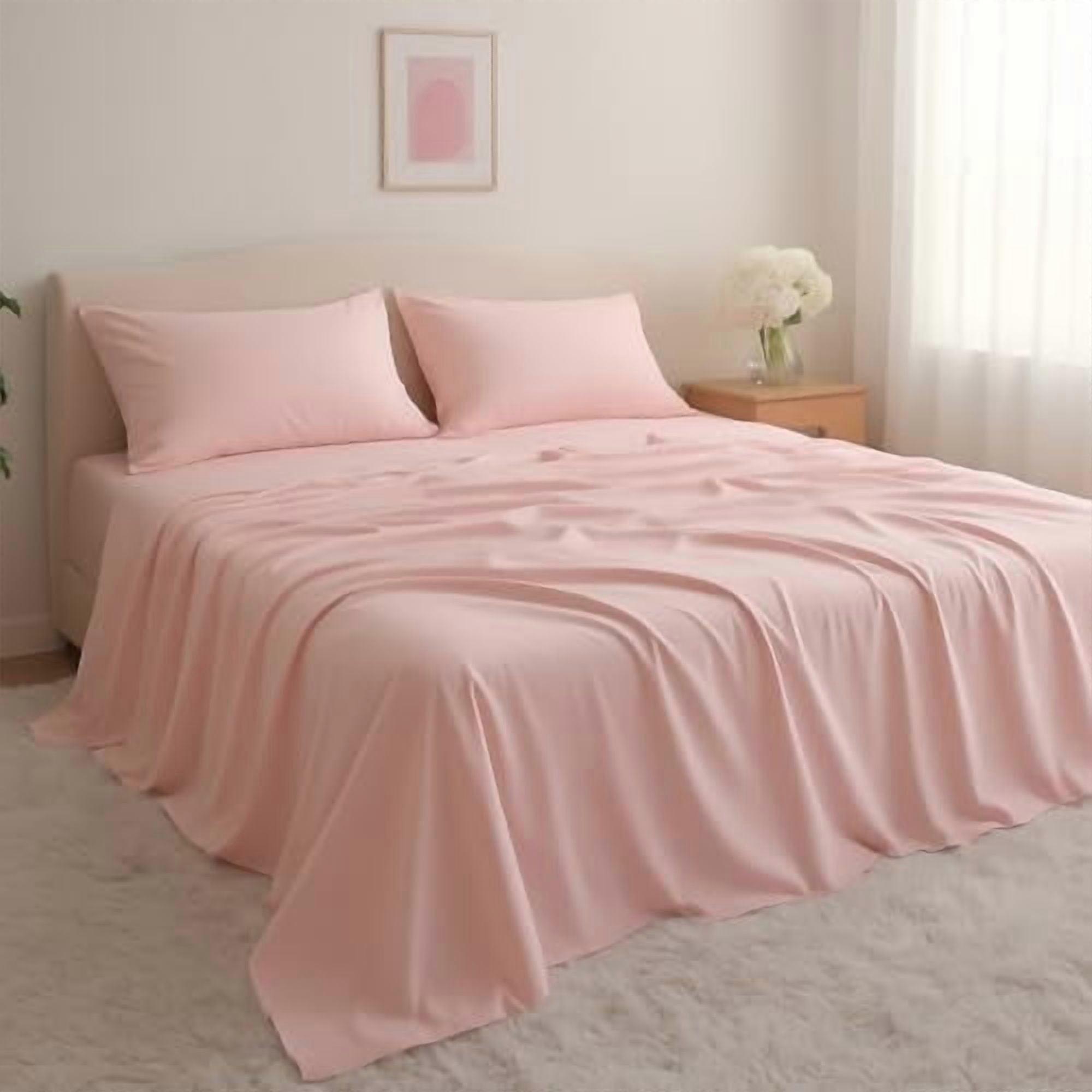 King Size Sheets Set - Cooling & Silky Soft 100% Bamboo Viscose, with Pillowcases, Flat Sheet & Deep Pocket Fitted Sheet, Luxury Wrinkle-Free Bedding