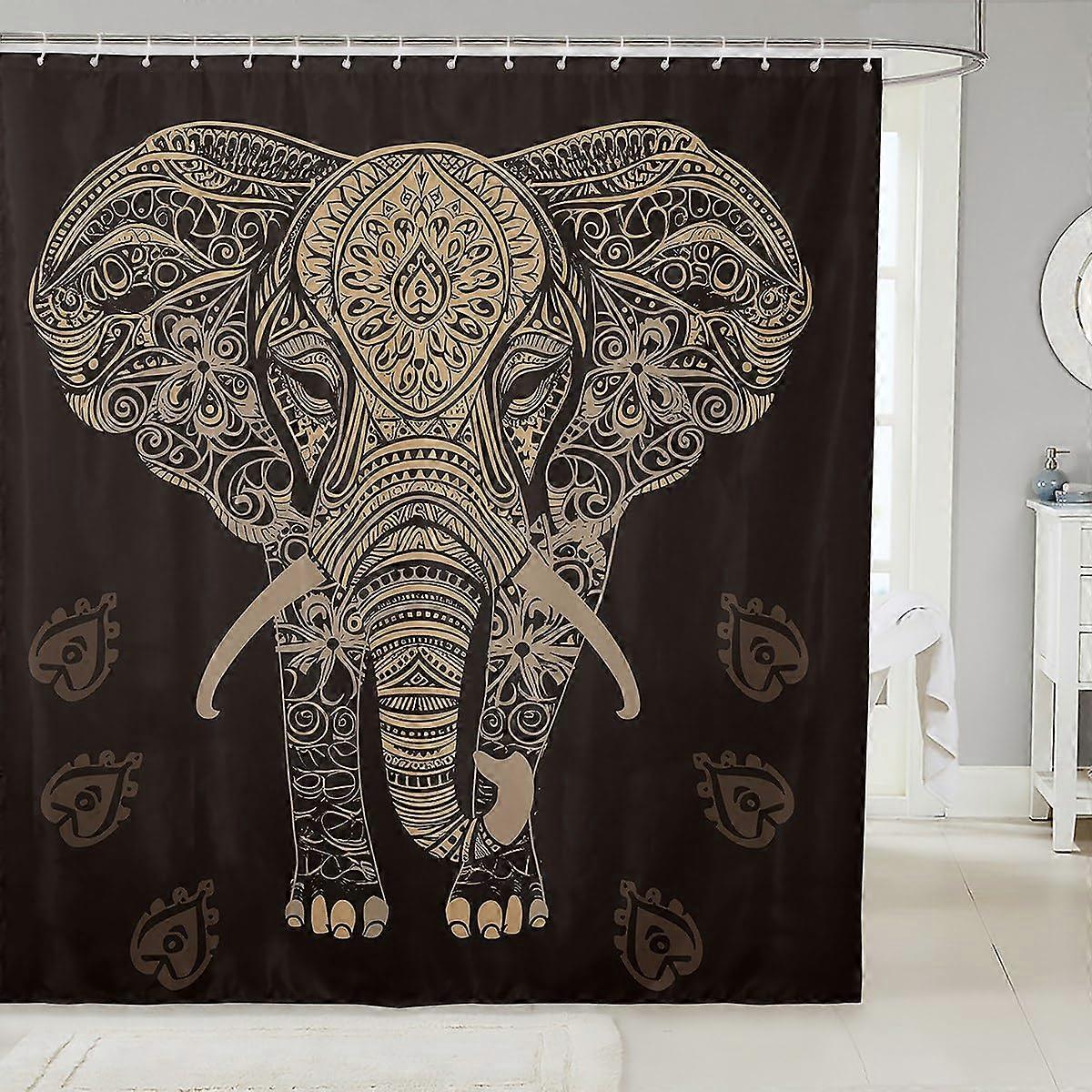 Waterproof Boho Elephant Shower Curtain 72x72 with Hooks, Polyester Fabric for Kids Bathroom