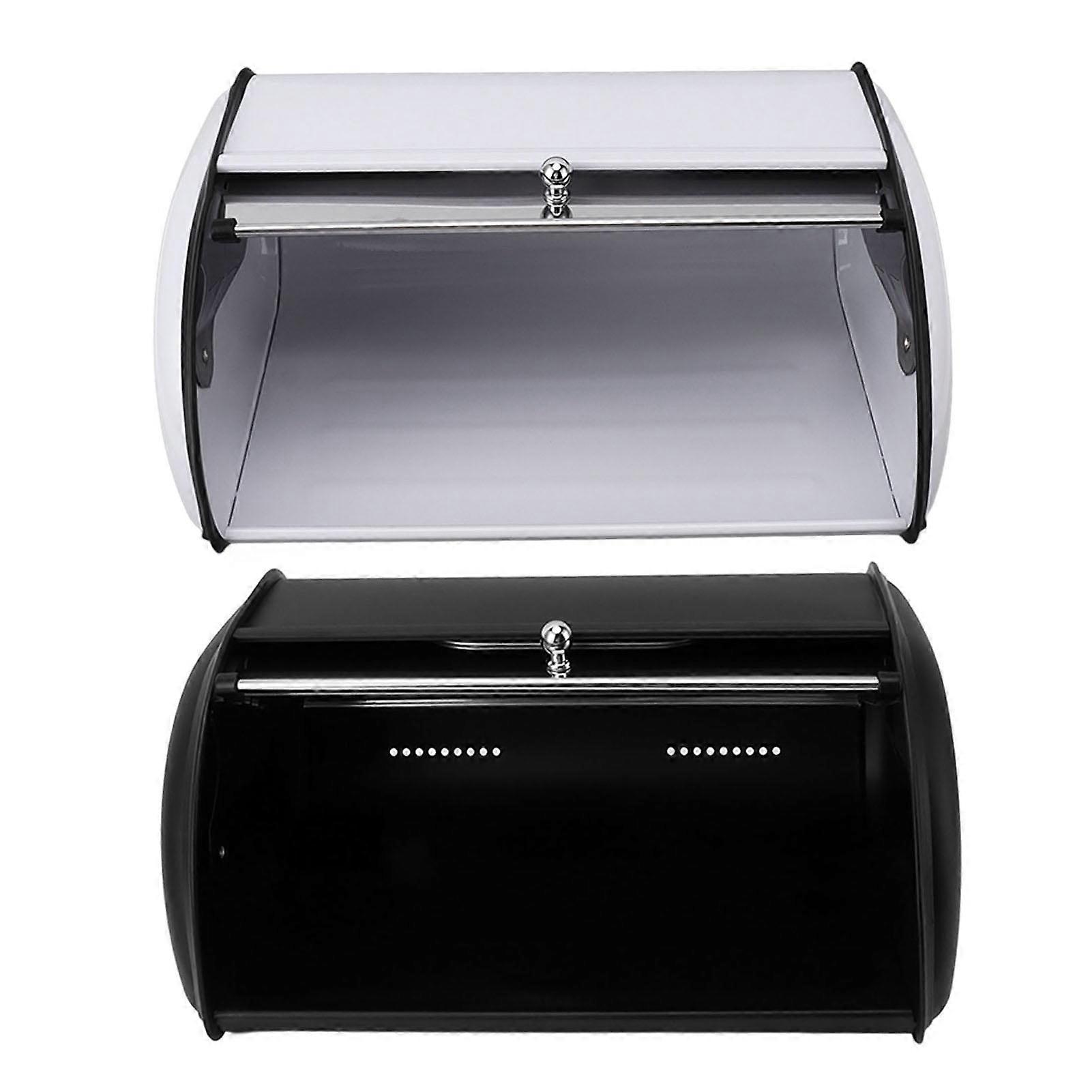 Bread Storage Bin,Bread Box With Mirror Finish Style for Kitchen Countertop, Bread Holder Storage Container With Small Window[Black]