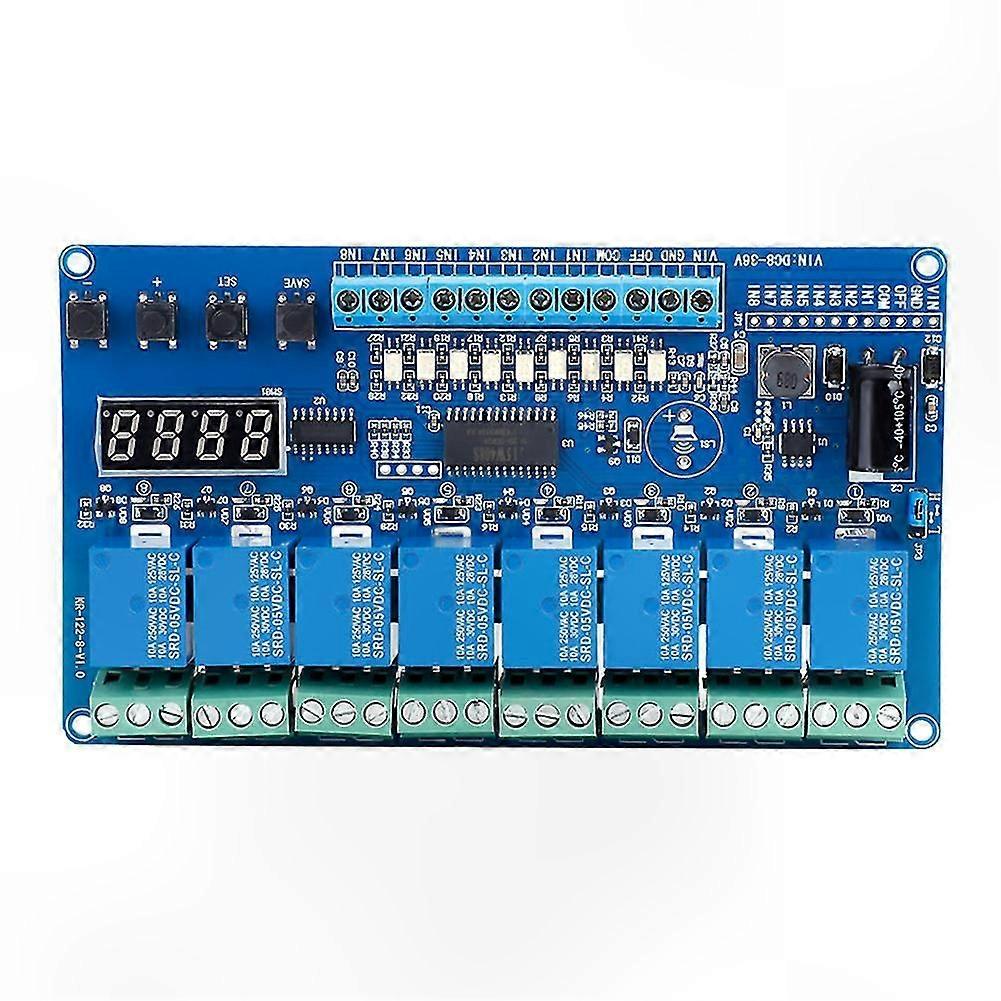 8-36V 8-Channel Delay Timer Relay Board with Optocoupler, Multi-Function Interface, LED Status Indicator for Automated Control Systems