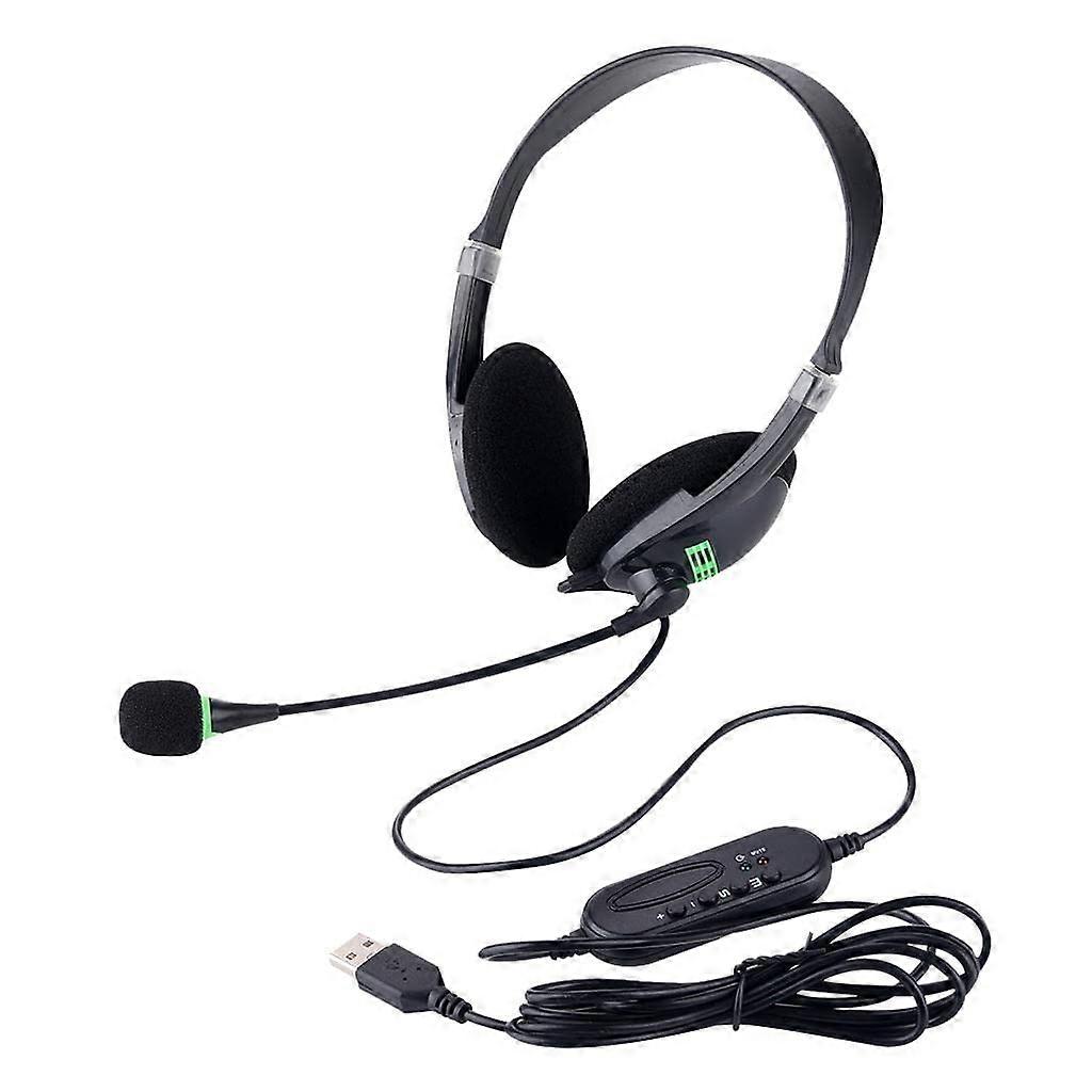 USB Headset With Noise Cancelling Microphone For PC Compatible Over Ear Design Plug and Play