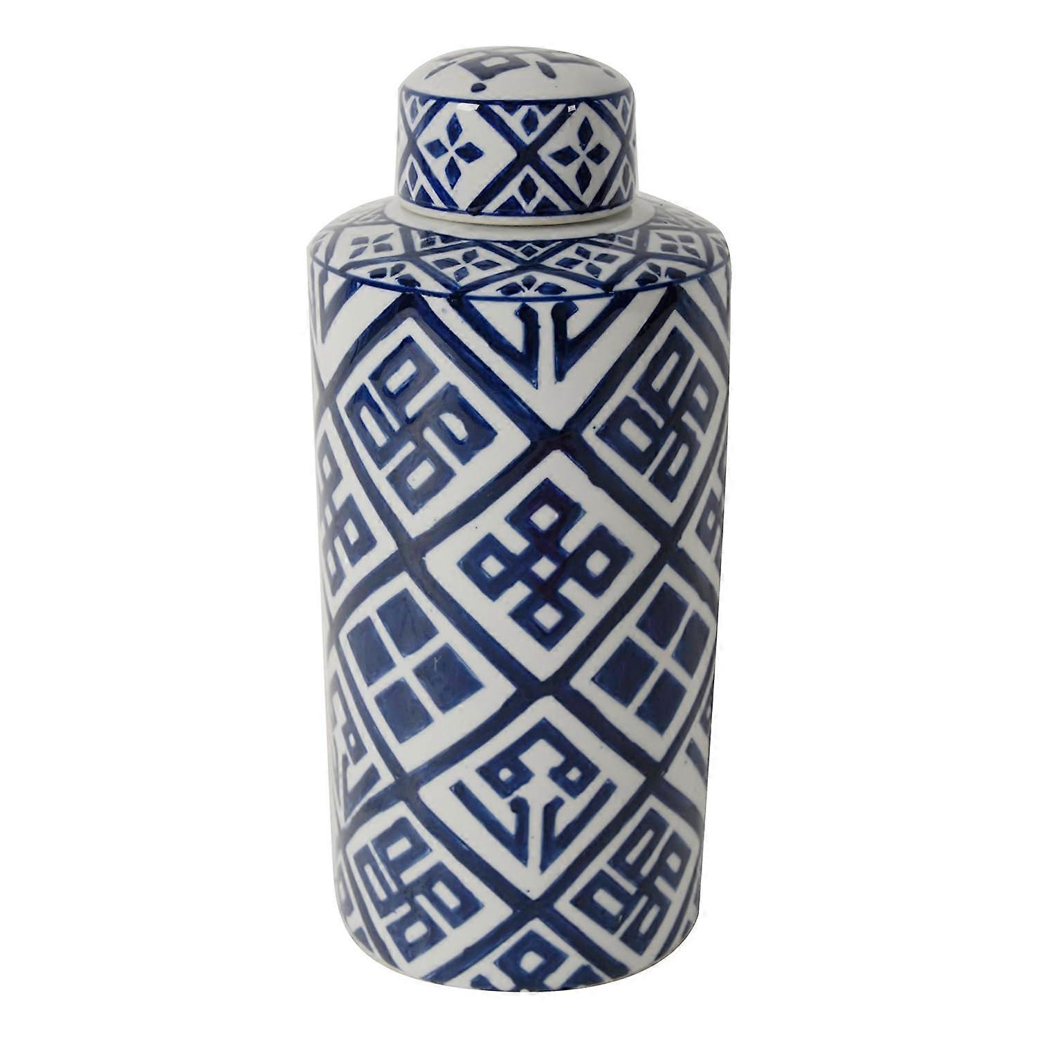 Blue and White Ceramic Jar with Lid, Large Capacity Decorative Cylinder for Home Storage and Display