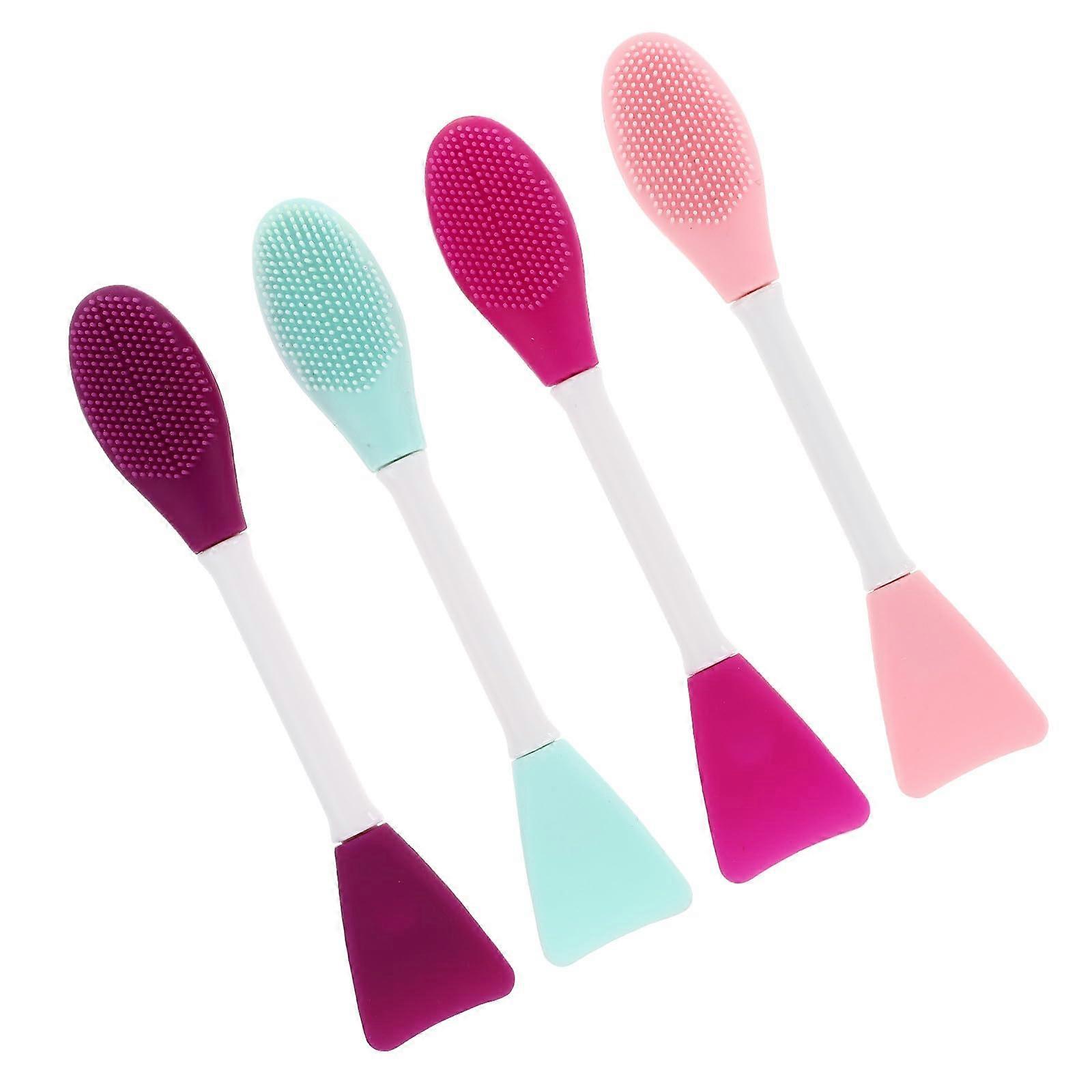 4pcs Double Head Silicone Face Mask Brush Set for Smooth Mud Mask Application and Skincare