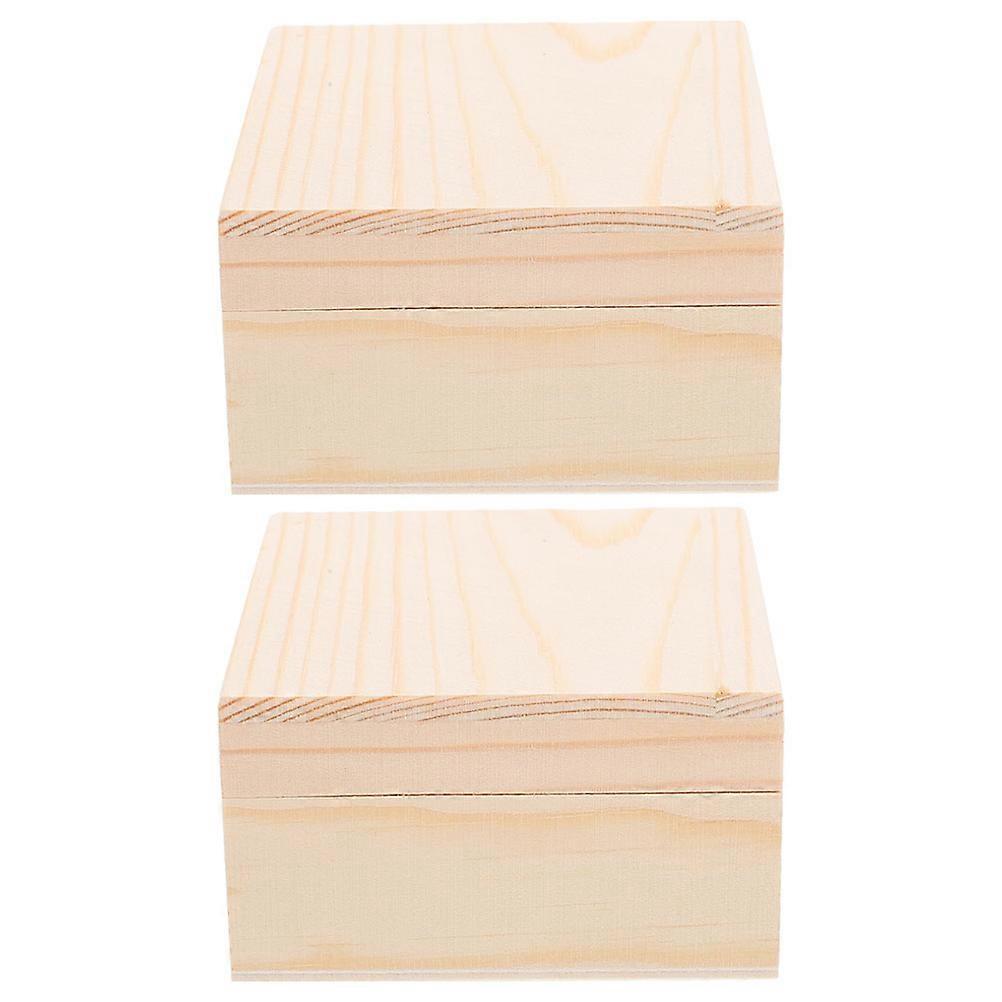 Wood Storage Box with Lid for Keepsake Storage 2Pcs Beige Pine Boxes