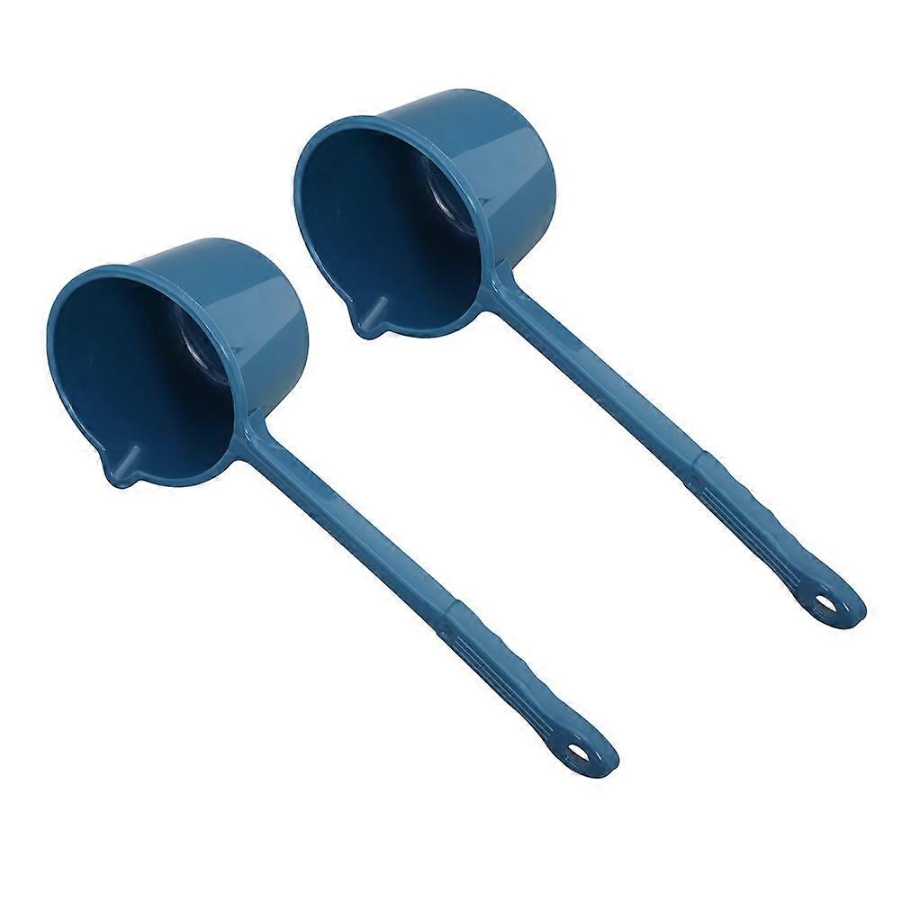 Long Handle Water Ladle for Bathing Use 2Pcs Plastic Scoop Blue