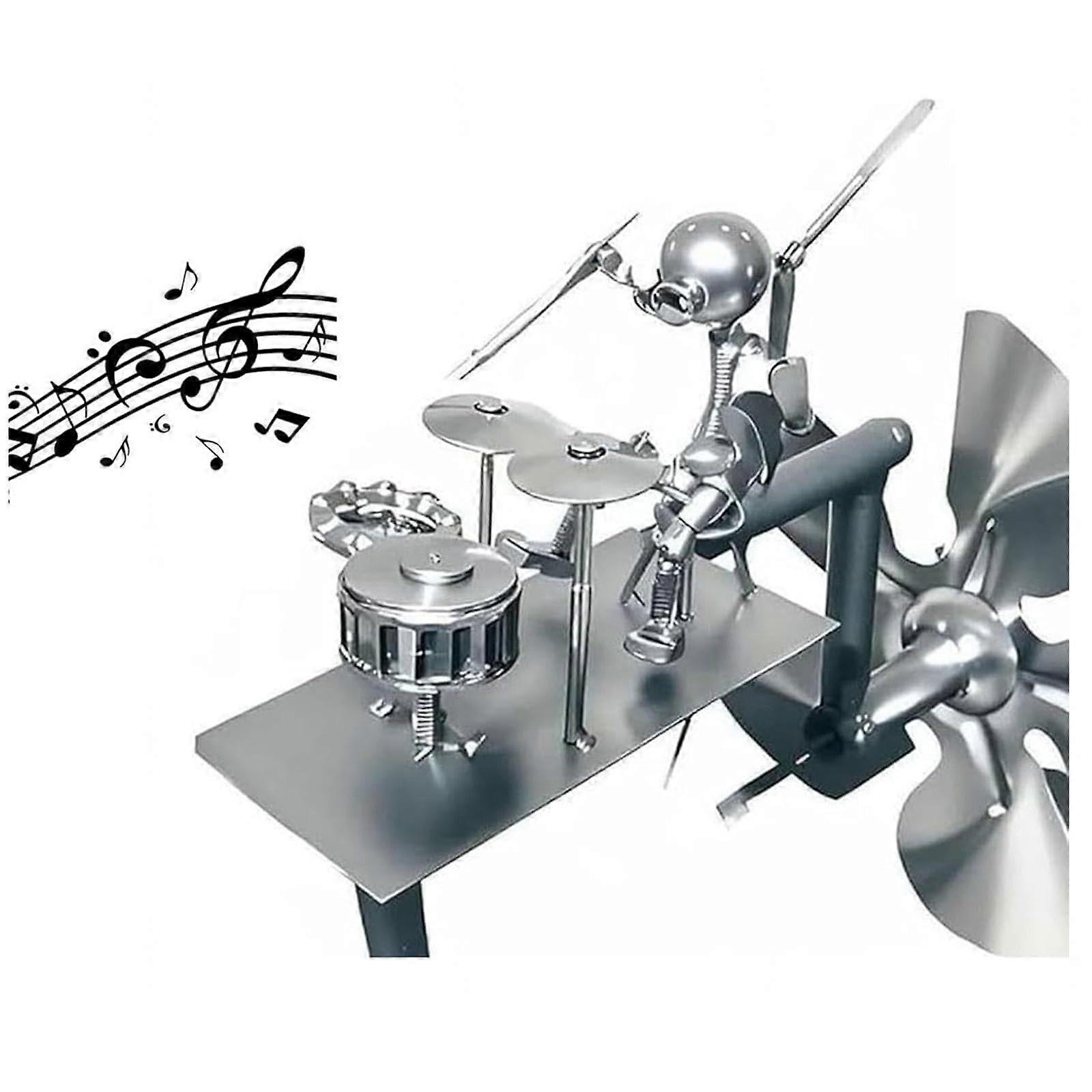 Metal Drummer Wind Spinner with Unique Design, WindPowered Garden Windmill for Yard, Silver